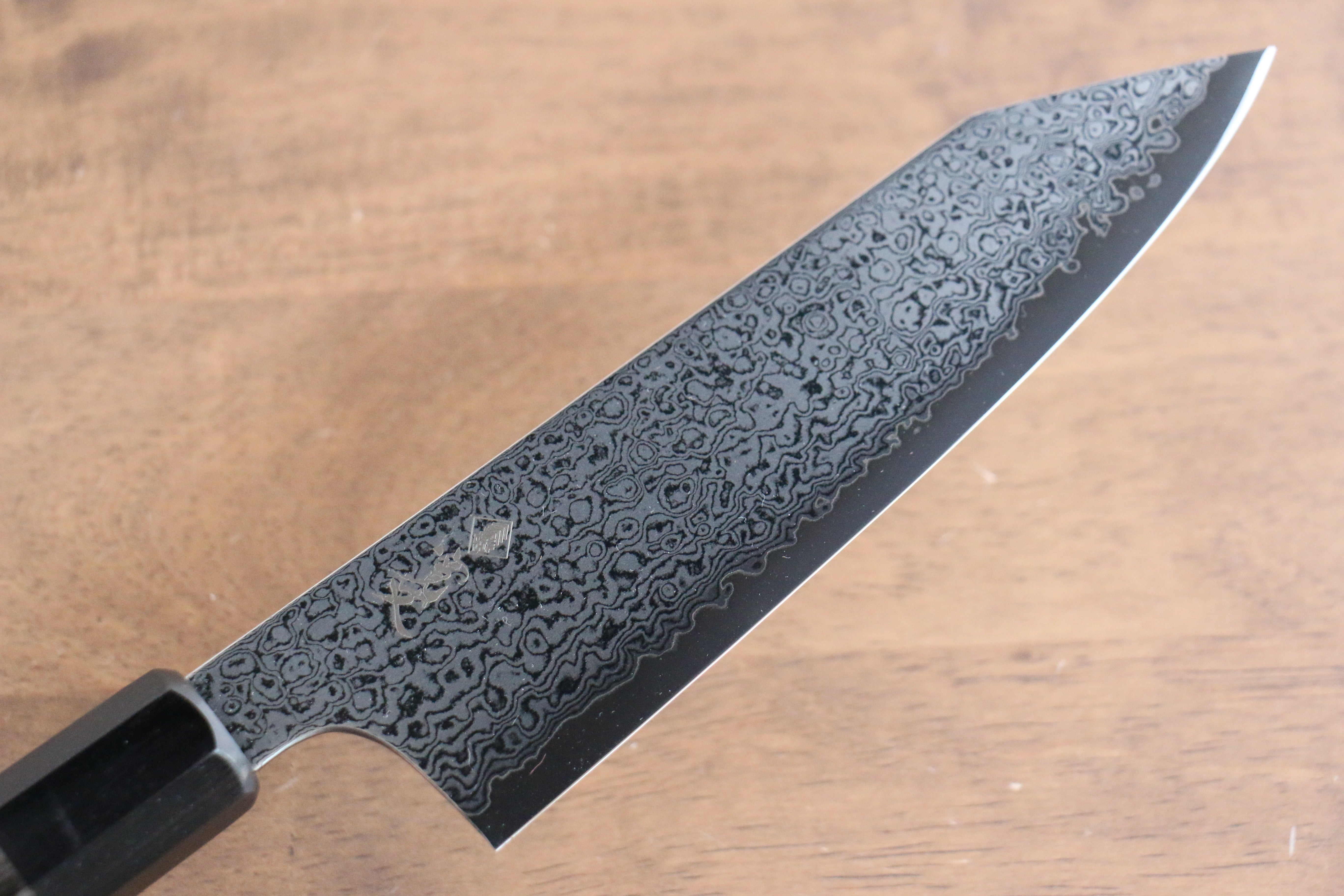 Kanjyo VG10 Damascus Kiritsuke Santoku 180mm Gray Pakkawood Handle - Seisuke Knife