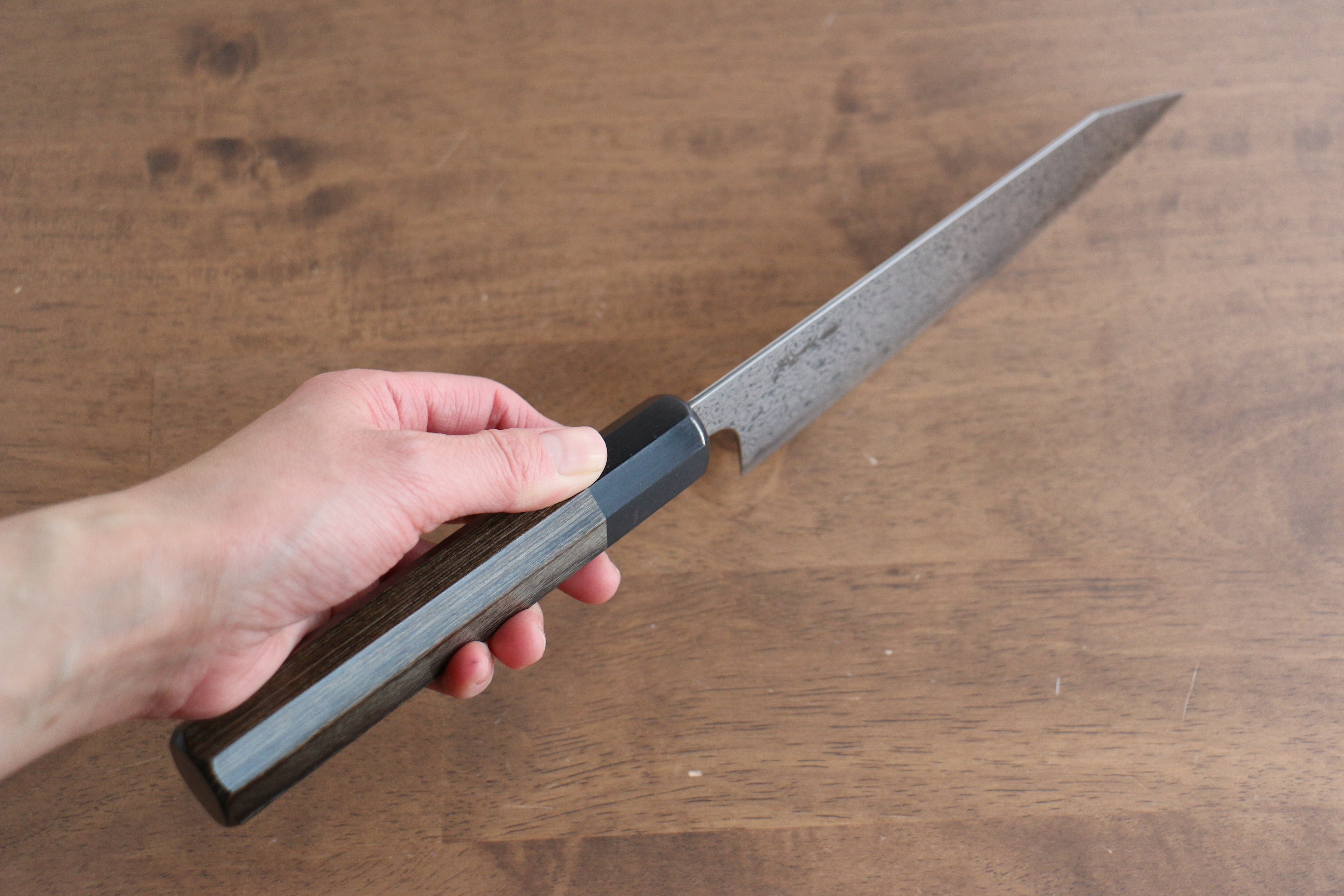 Kanjyo VG10 Damascus Kiritsuke Santoku 180mm Gray Pakkawood Handle - Seisuke Knife