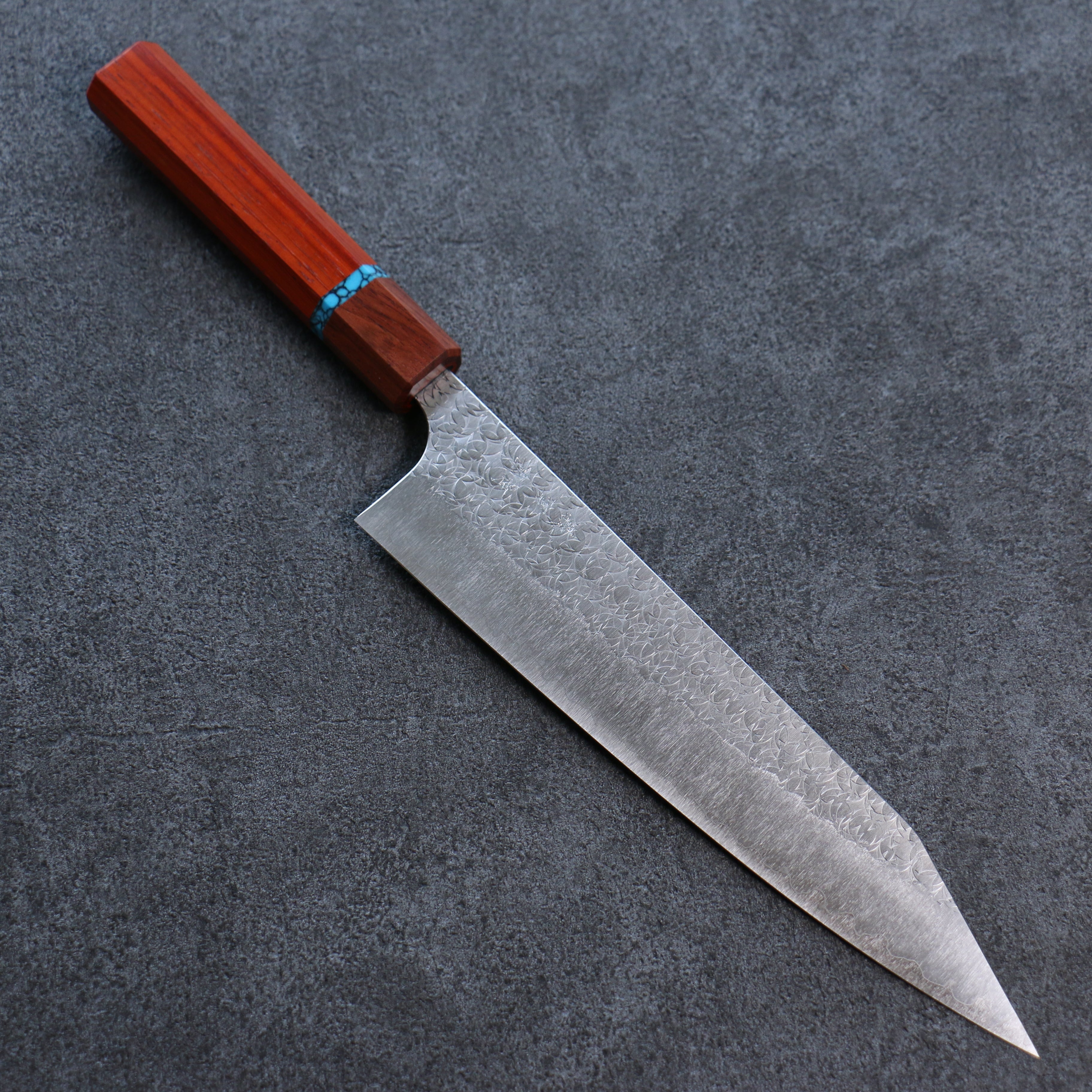 Yoshimi Kato Minamo SG2 Hammered Kiritsuke Gyuto 210mm Padoauk(Turquoise Ring) Handle - Seisuke Knife