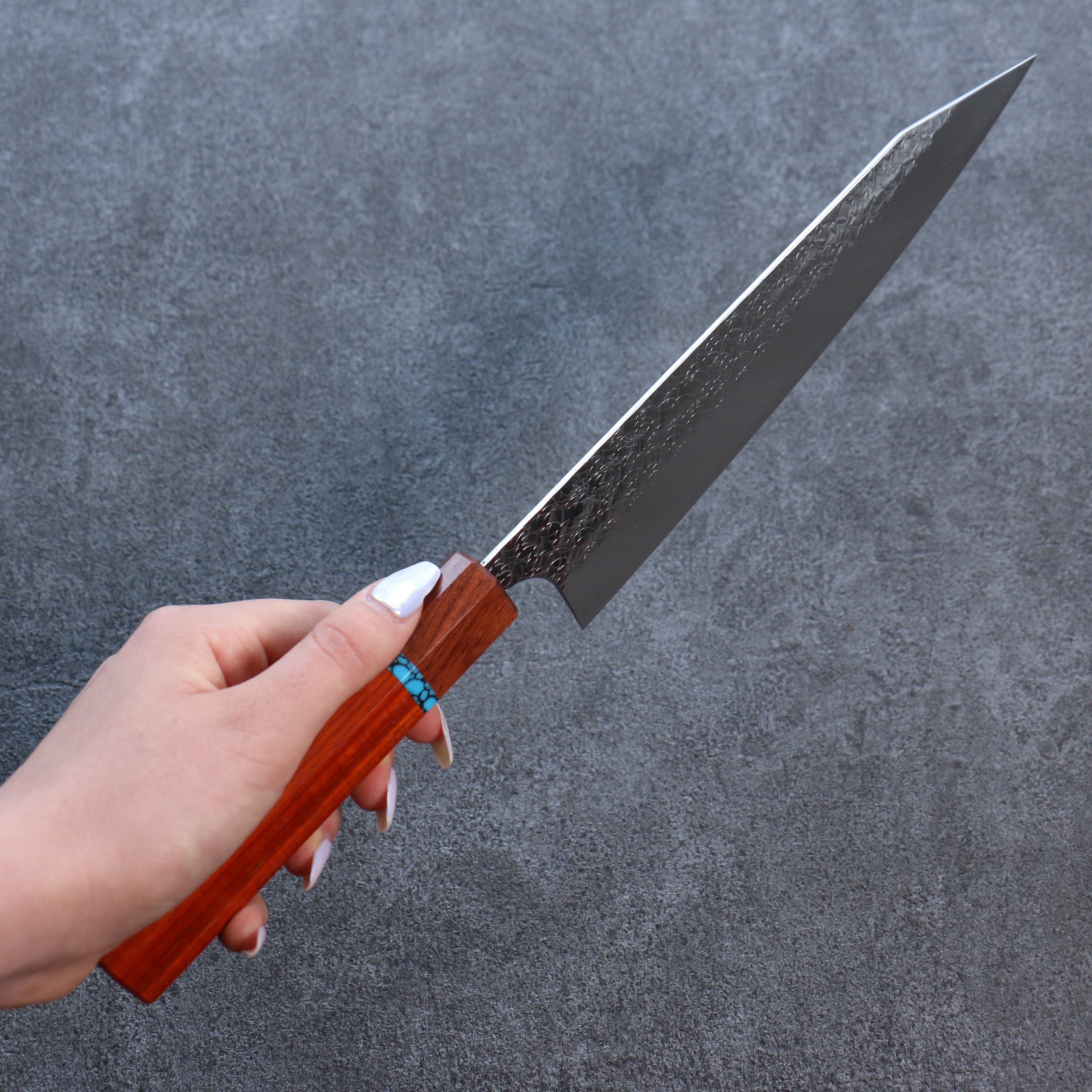 Yoshimi Kato Minamo SG2 Hammered Kiritsuke Gyuto 210mm Padoauk(Turquoise Ring) Handle - Seisuke Knife