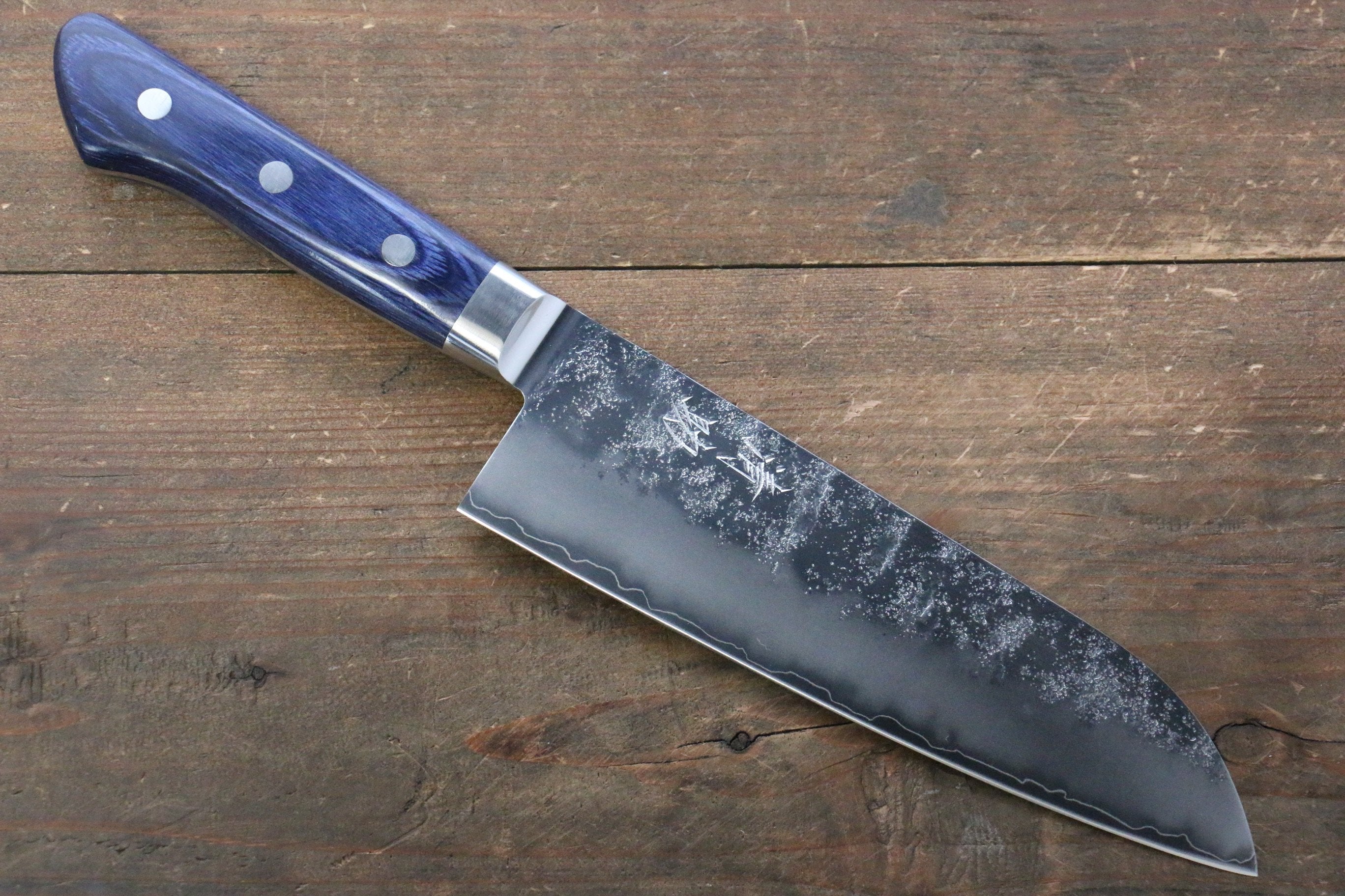 Seisuke Aonashi AUS10 3 Layer Nashiji Santoku 170mm Blue Pakka wood Handle - Seisuke Knife