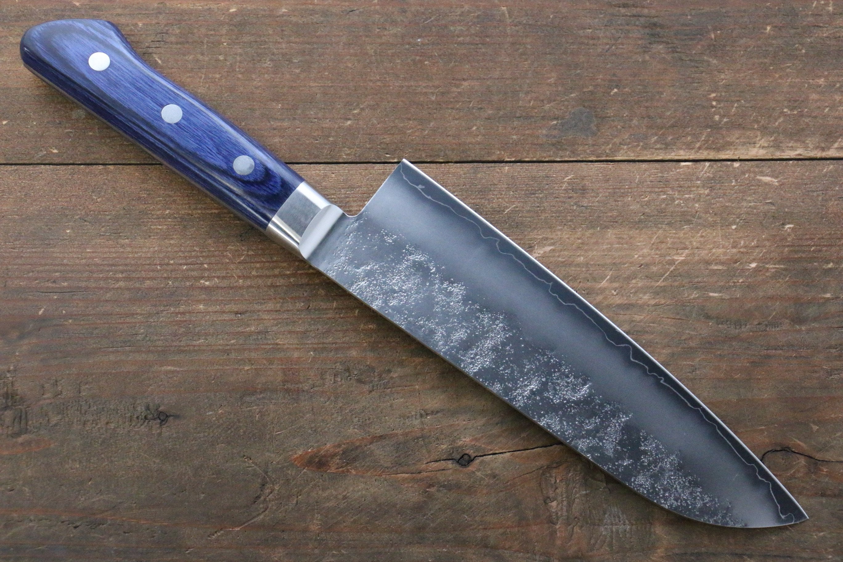 Seisuke Aonashi AUS10 3 Layer Nashiji Santoku 170mm Blue Pakka wood Handle - Seisuke Knife