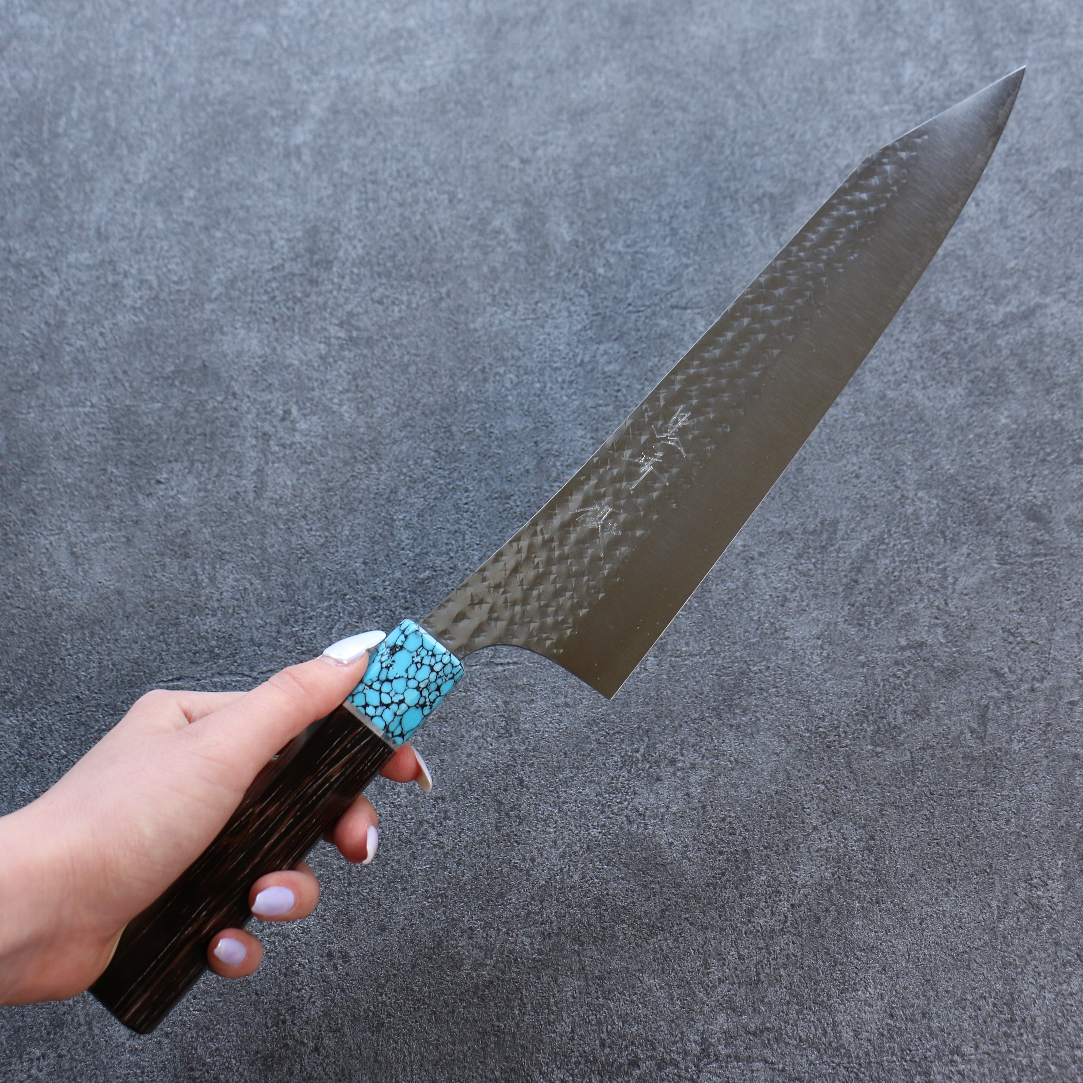 Yu Kurosaki Senko Ei SG2 Hammered Gyuto 240mm Wenge(ferrule: Turquoise with Ring) Handle - Seisuke Knife