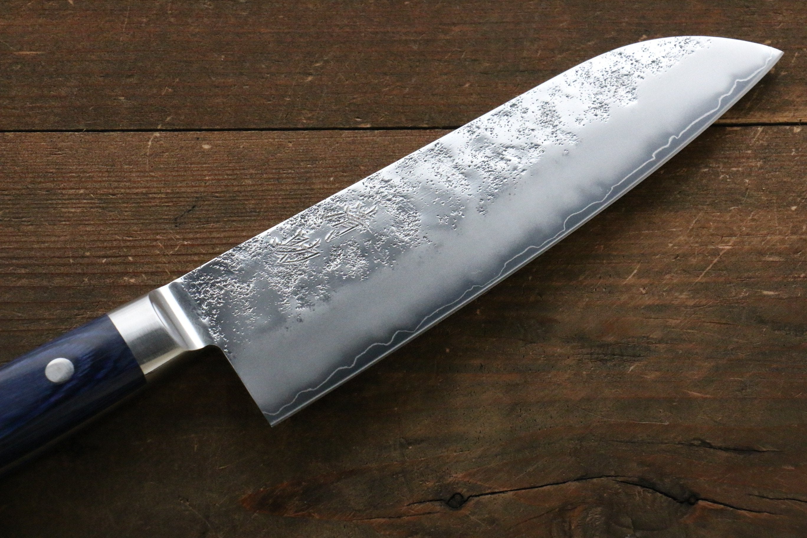 Seisuke Aonashi AUS10 3 Layer Nashiji Santoku 170mm Blue Pakka wood Handle - Seisuke Knife