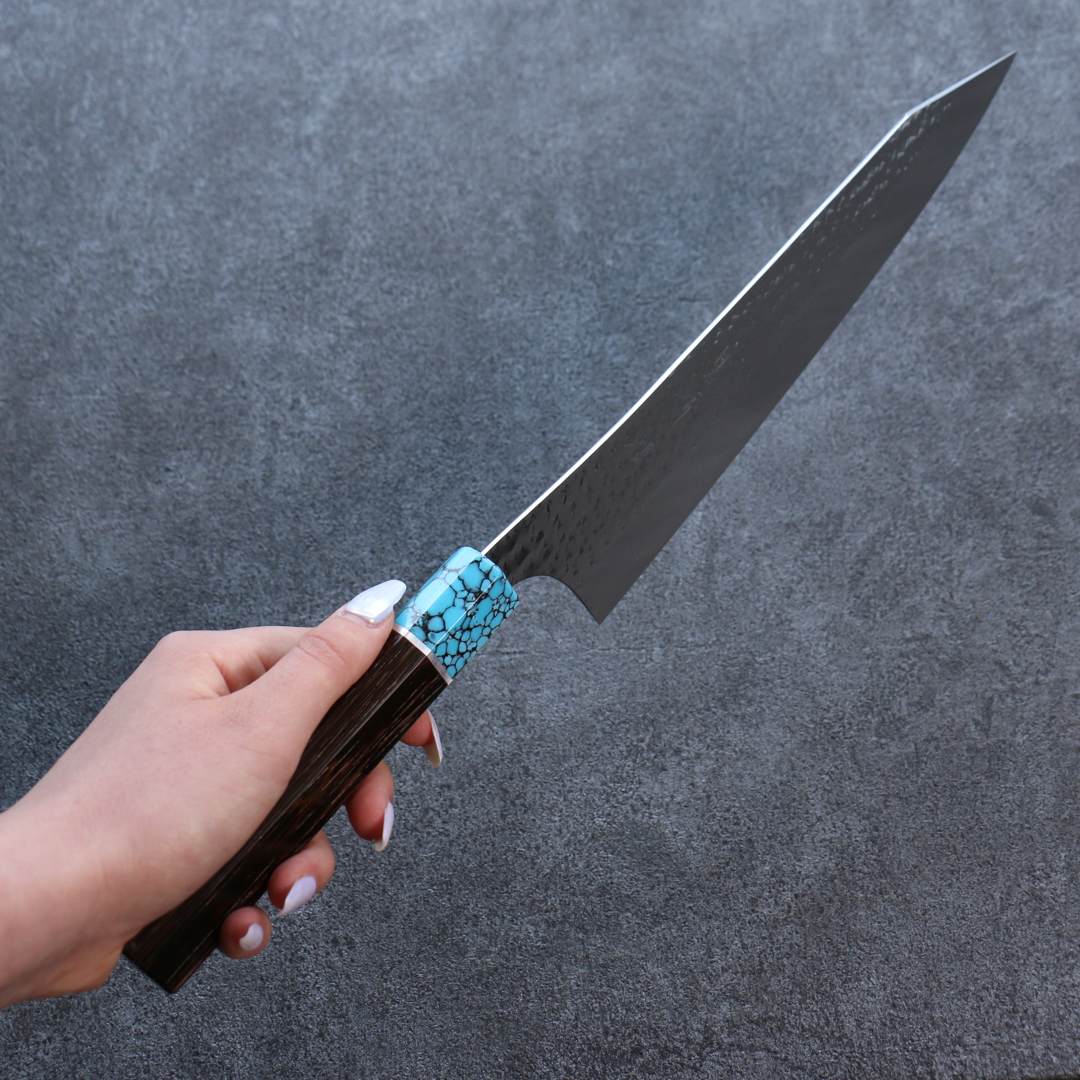 Yu Kurosaki Senko Ei SG2 Hammered Gyuto 240mm Wenge(ferrule: Turquoise with Ring) Handle - Seisuke Knife