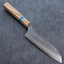  Yu Kurosaki Senko Ei SG2 Hammered Santoku 165mm Turquoise & Olive Handle - Seisuke Knife