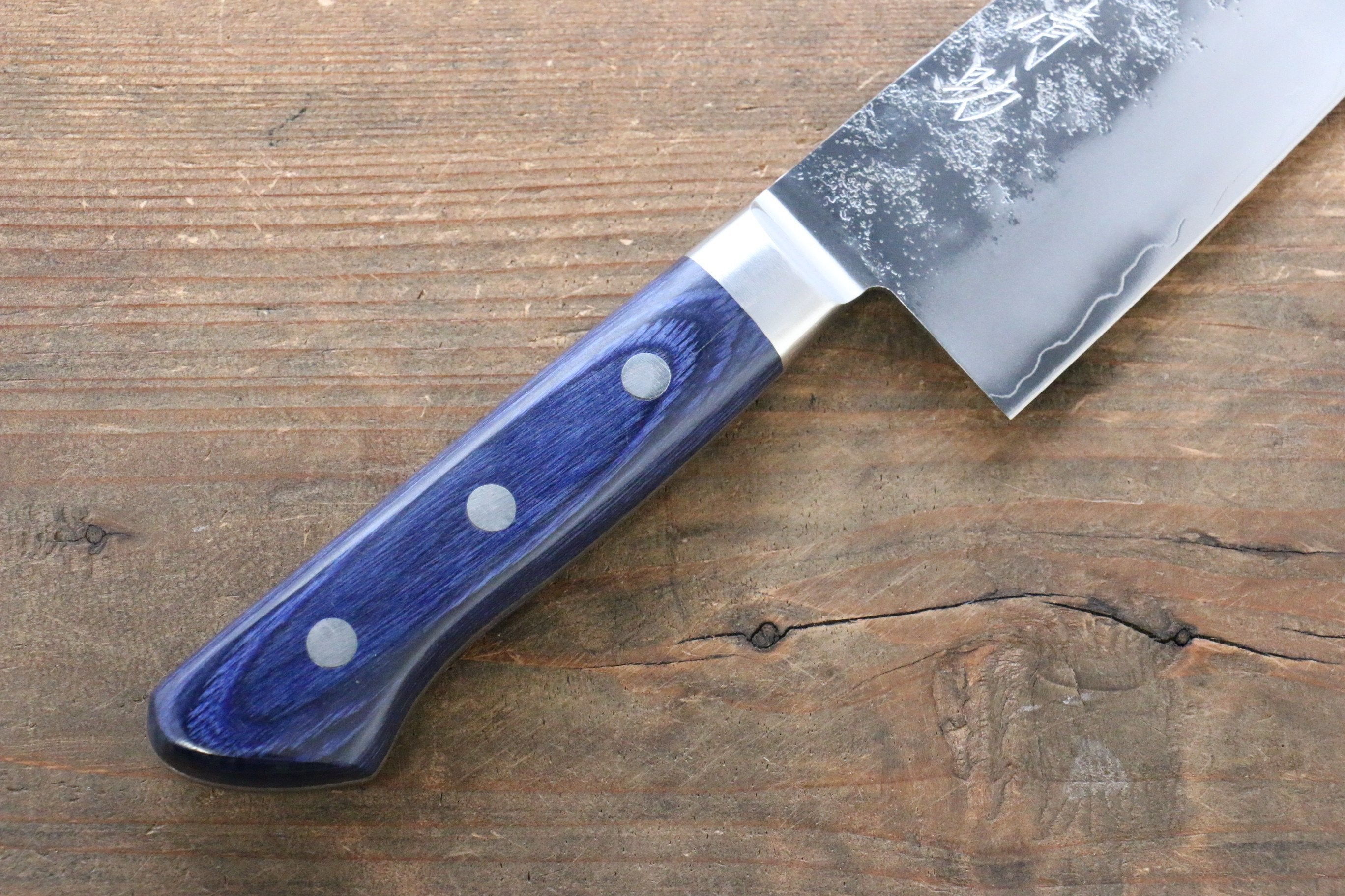 Seisuke Aonashi AUS10 3 Layer Nashiji Santoku 170mm Blue Pakka wood Handle - Seisuke Knife
