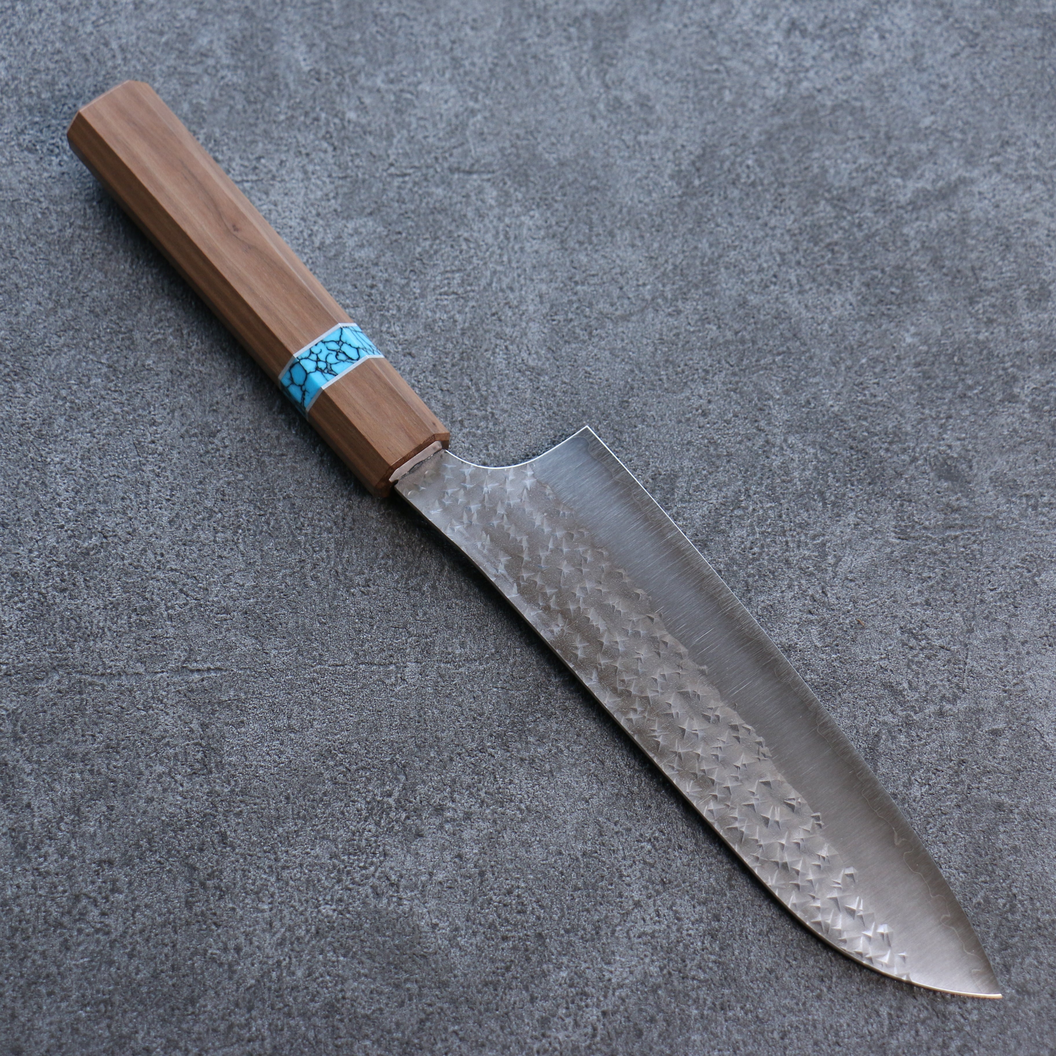 Yu Kurosaki Senko Ei SG2 Hammered Santoku 165mm Walnut(ferrule: Turquoise) Handle - Seisuke Knife