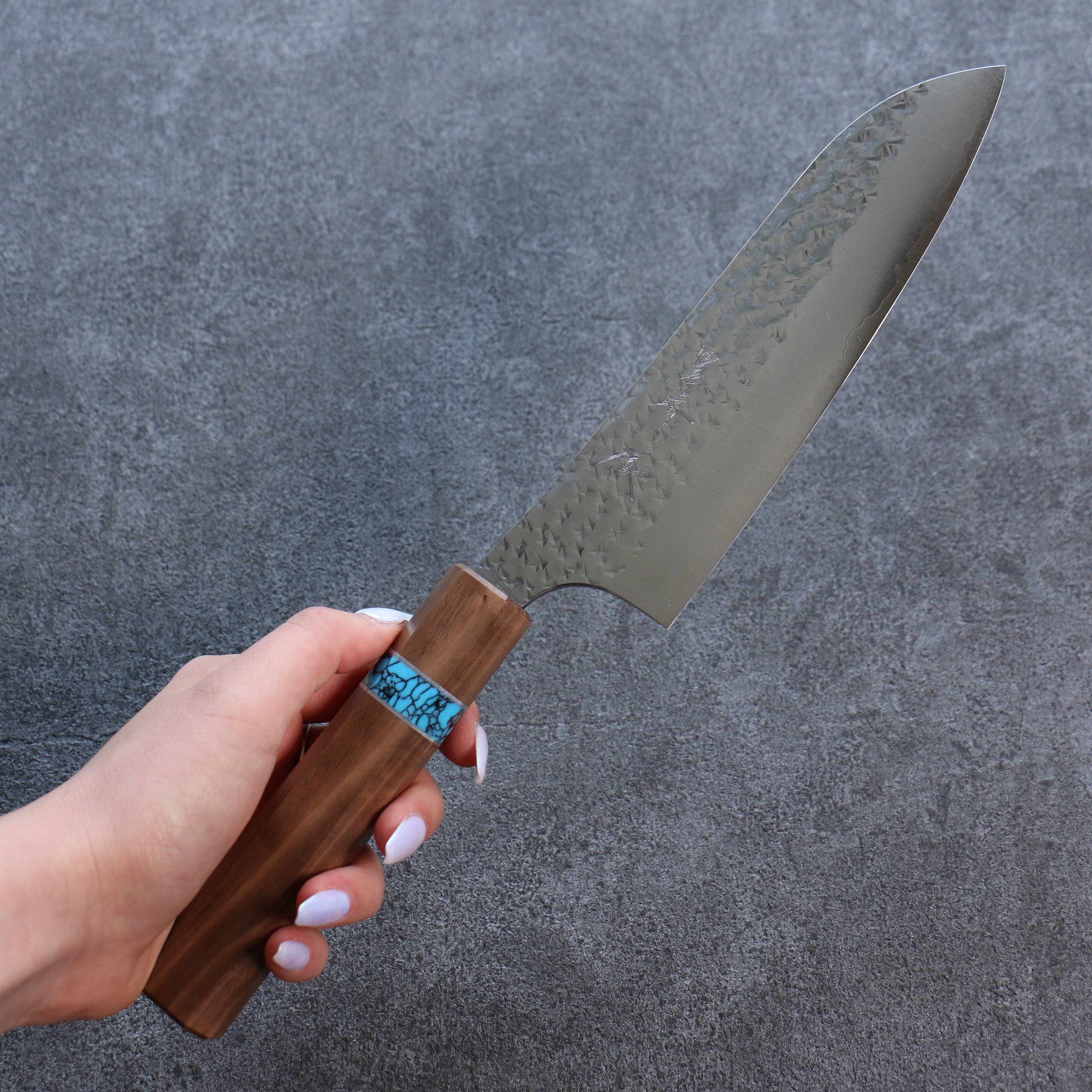 Yu Kurosaki Senko Ei SG2 Hammered Santoku 165mm Walnut(ferrule: Turquoise) Handle - Seisuke Knife