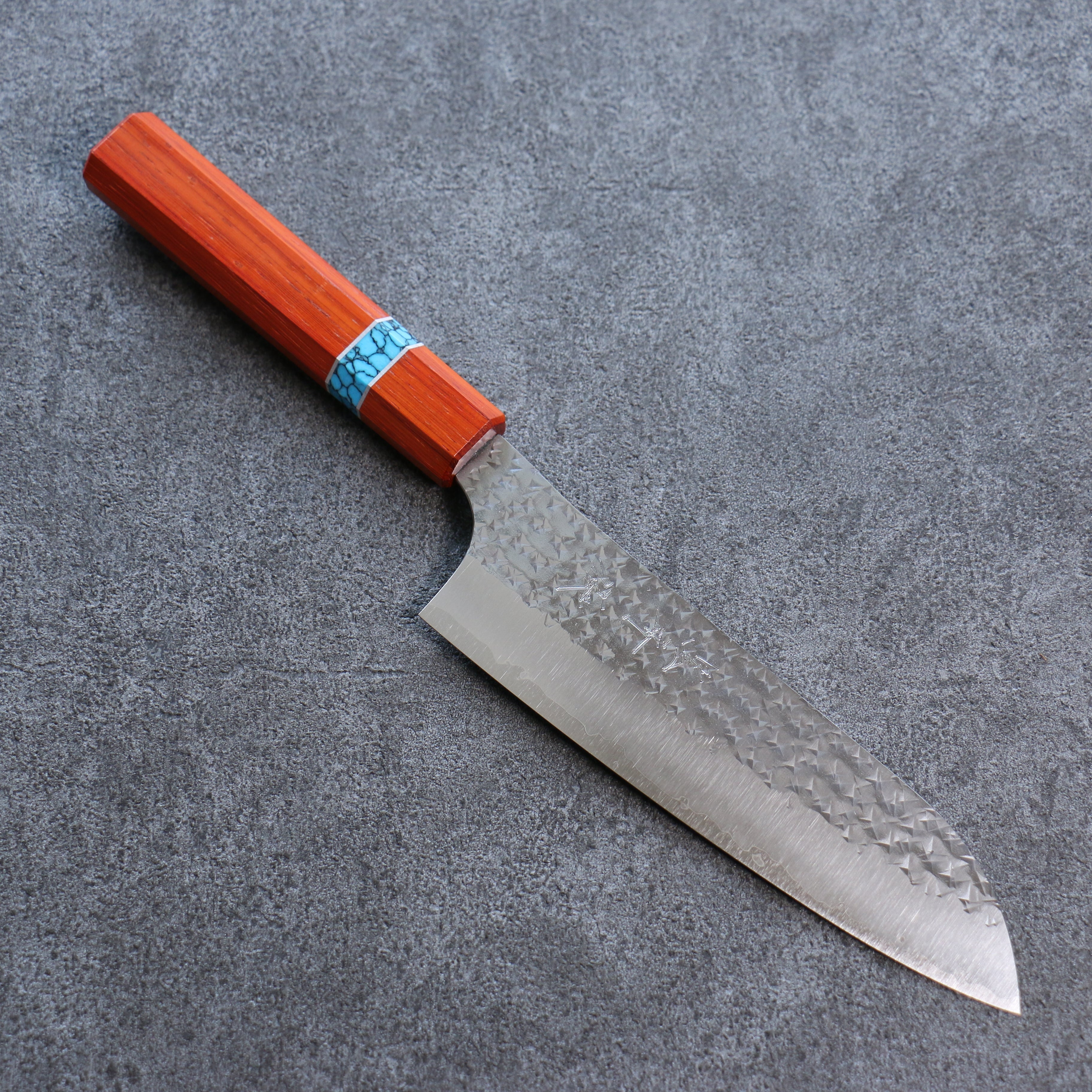 Yu Kurosaki Senko Ei SG2 Hammered Santoku 165mm Padoauk(Turquoise Ring) Handle - Seisuke Knife