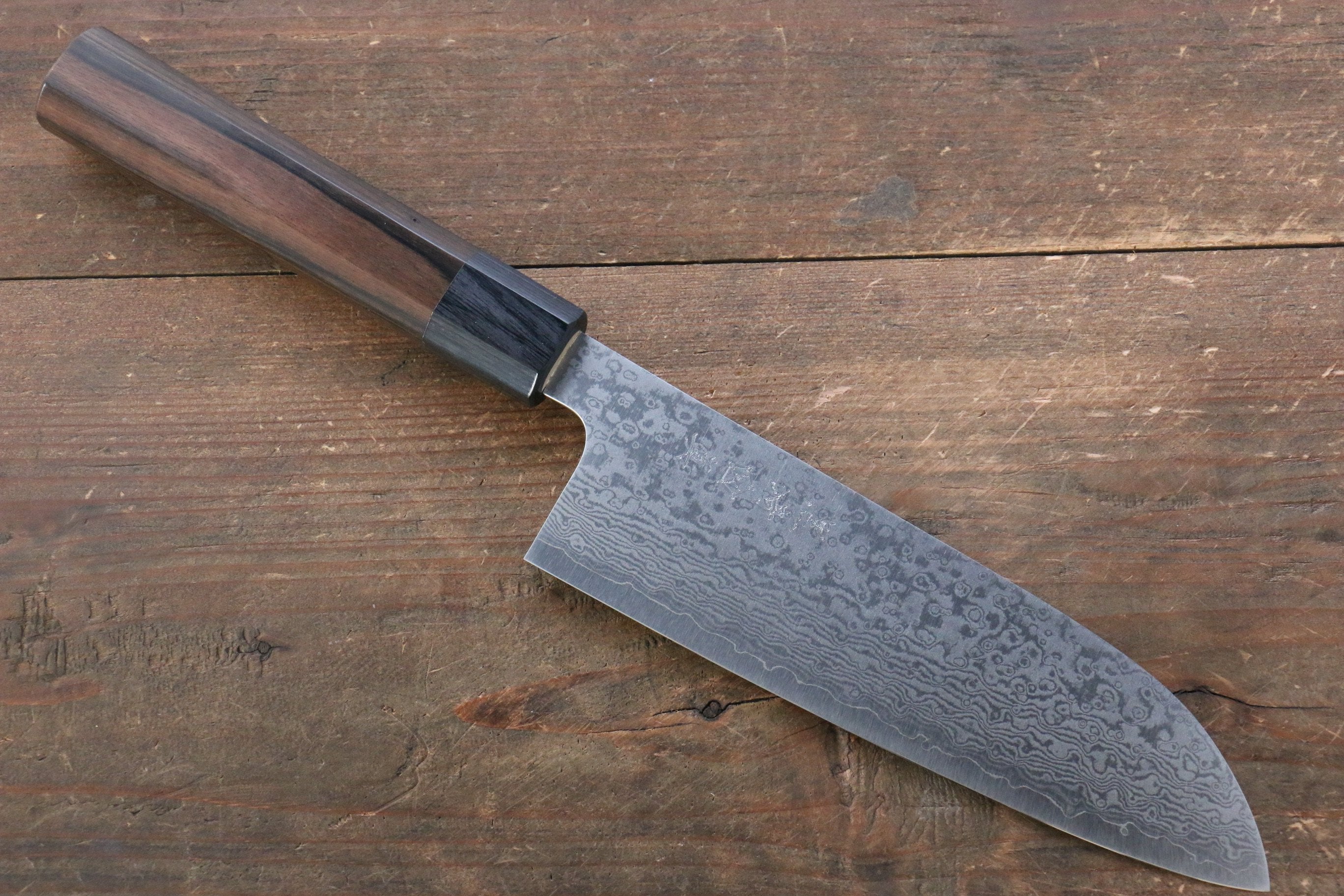 Makoto Kurosaki VG10 Damascus Santoku 165mm Ebony Wood Handle - Seisuke Knife