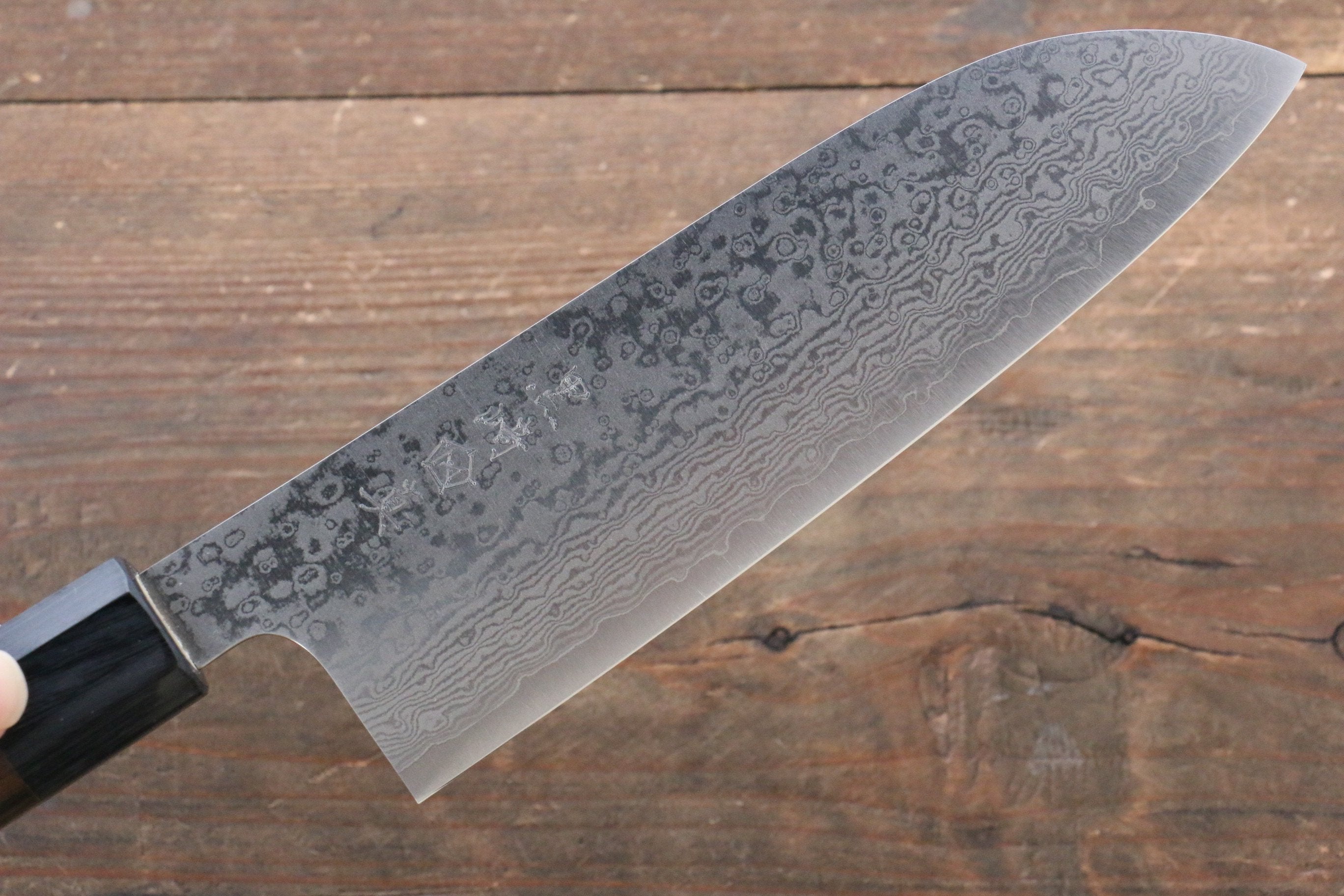 Makoto Kurosaki VG10 Damascus Santoku 165mm Ebony Wood Handle - Seisuke Knife
