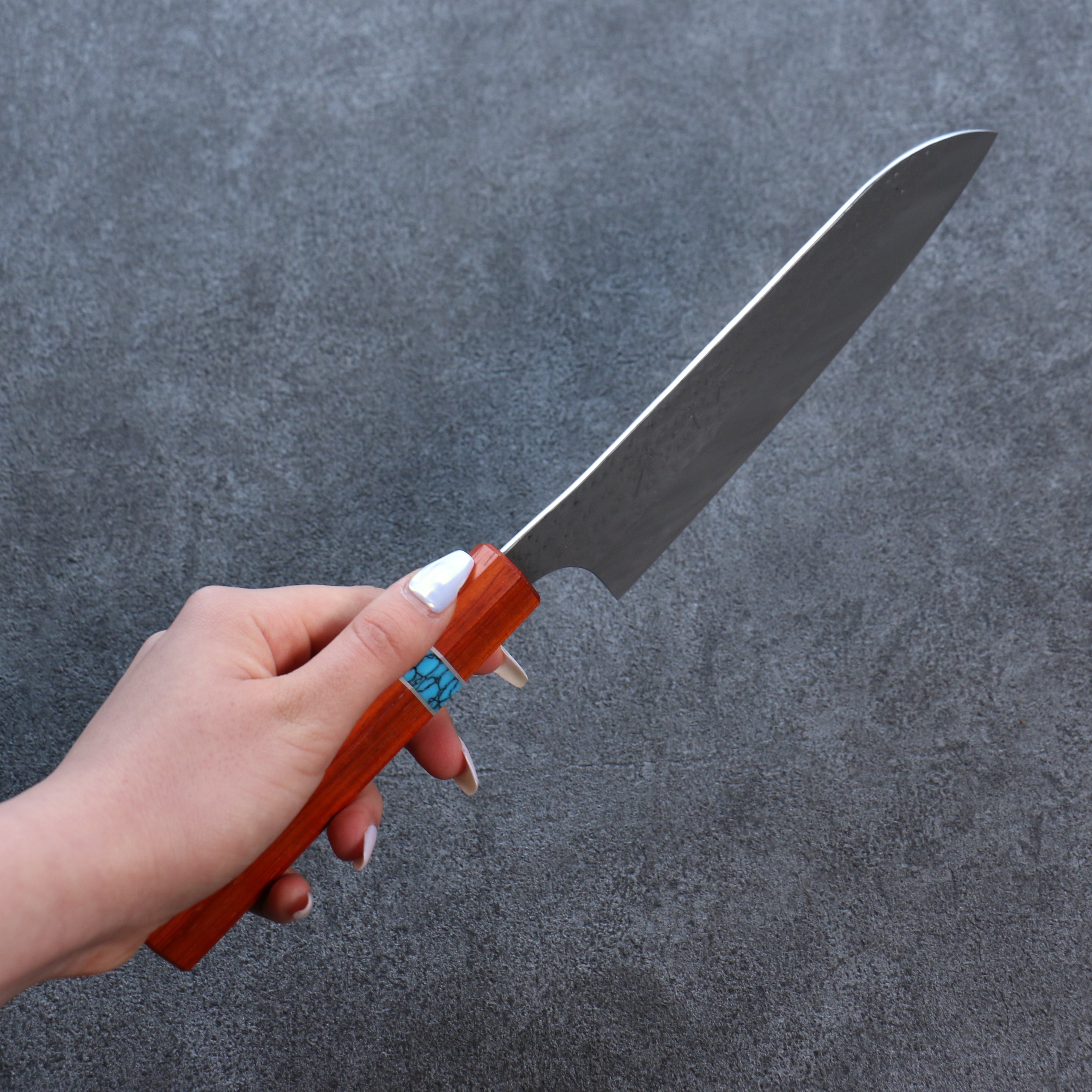 Yu Kurosaki Senko Ei SG2 Hammered Santoku 165mm Padoauk(Turquoise Ring) Handle - Seisuke Knife