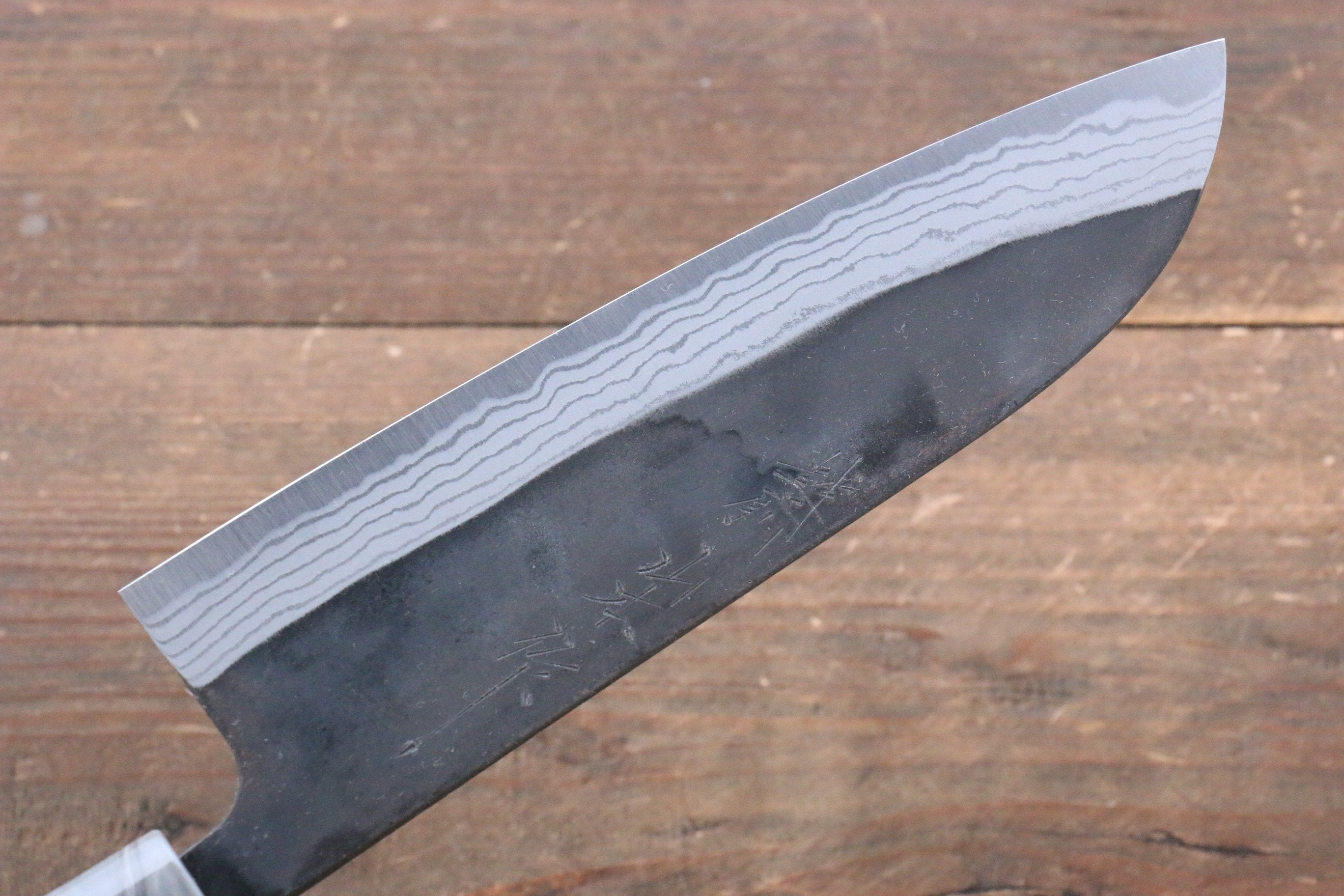 Nao Yamamoto White Steel No.2 Kurouchi Damascus Santoku 170mm with American Cherry Handle - Seisuke Knife