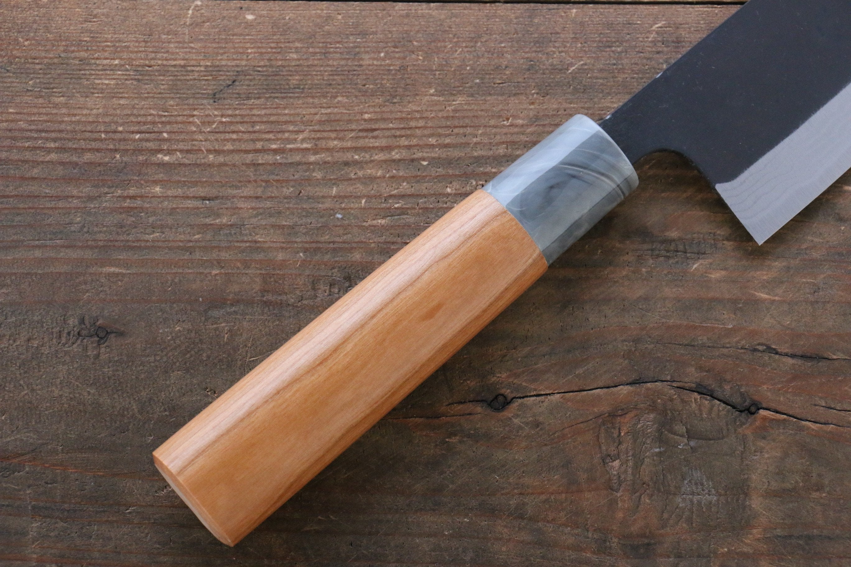 Nao Yamamoto White Steel No.2 Kurouchi Damascus Santoku 170mm with American Cherry Handle - Seisuke Knife