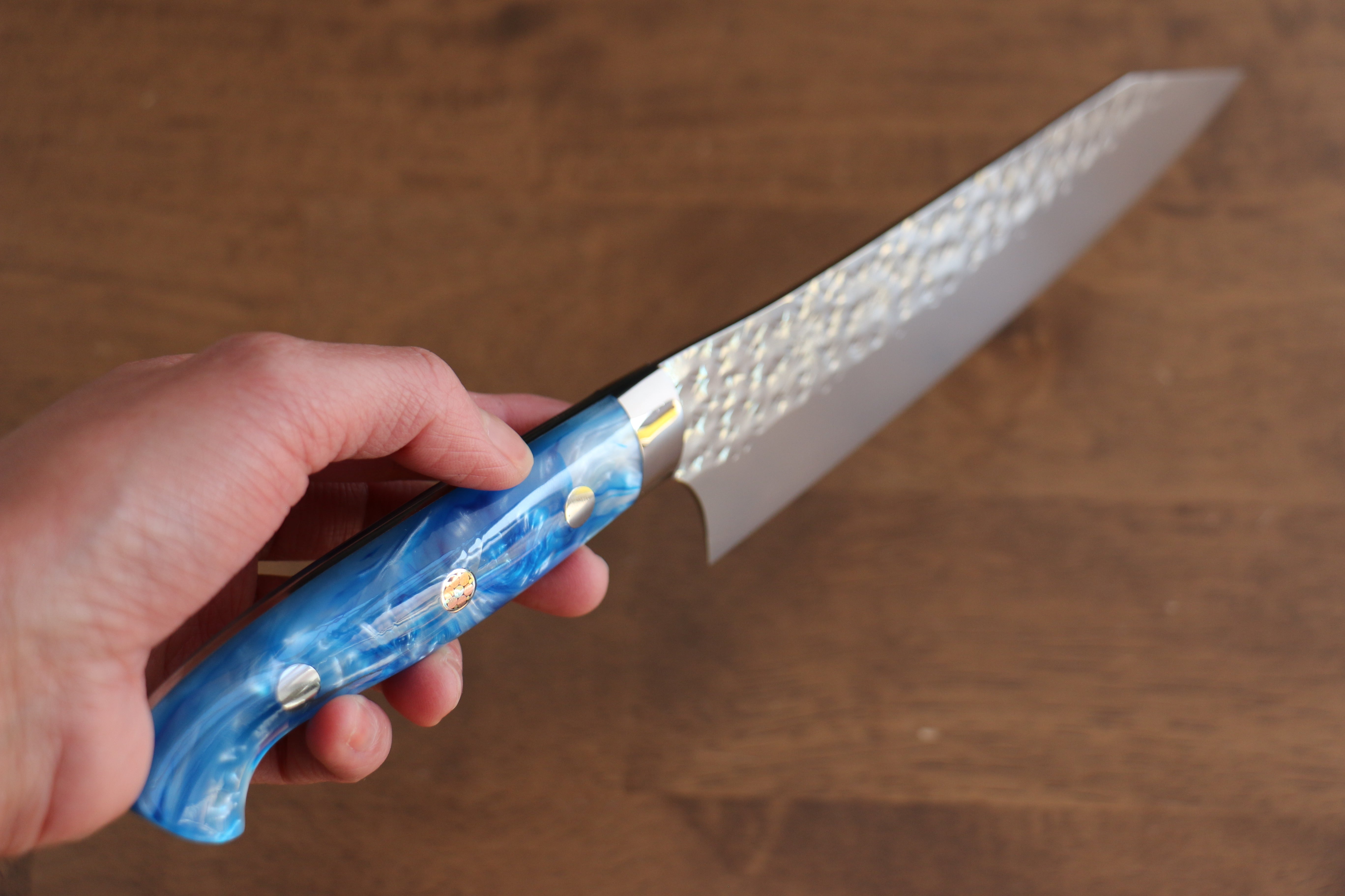 Yu Kurosaki Senko SG2 Hammered Gyuto 180mm Blue white Acrylic Handle - Seisuke Knife