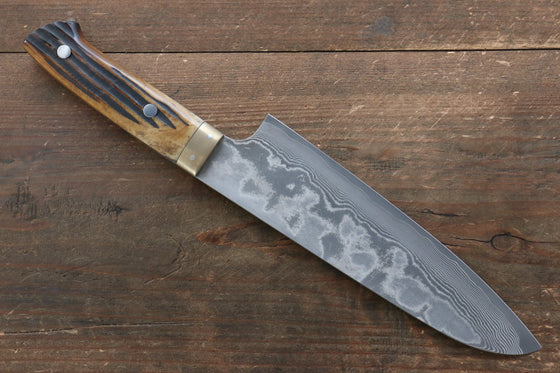 Takeshi Saji VG10 Black Damascus Santoku 180mm Yellow Cow Bone Handle - Seisuke Knife