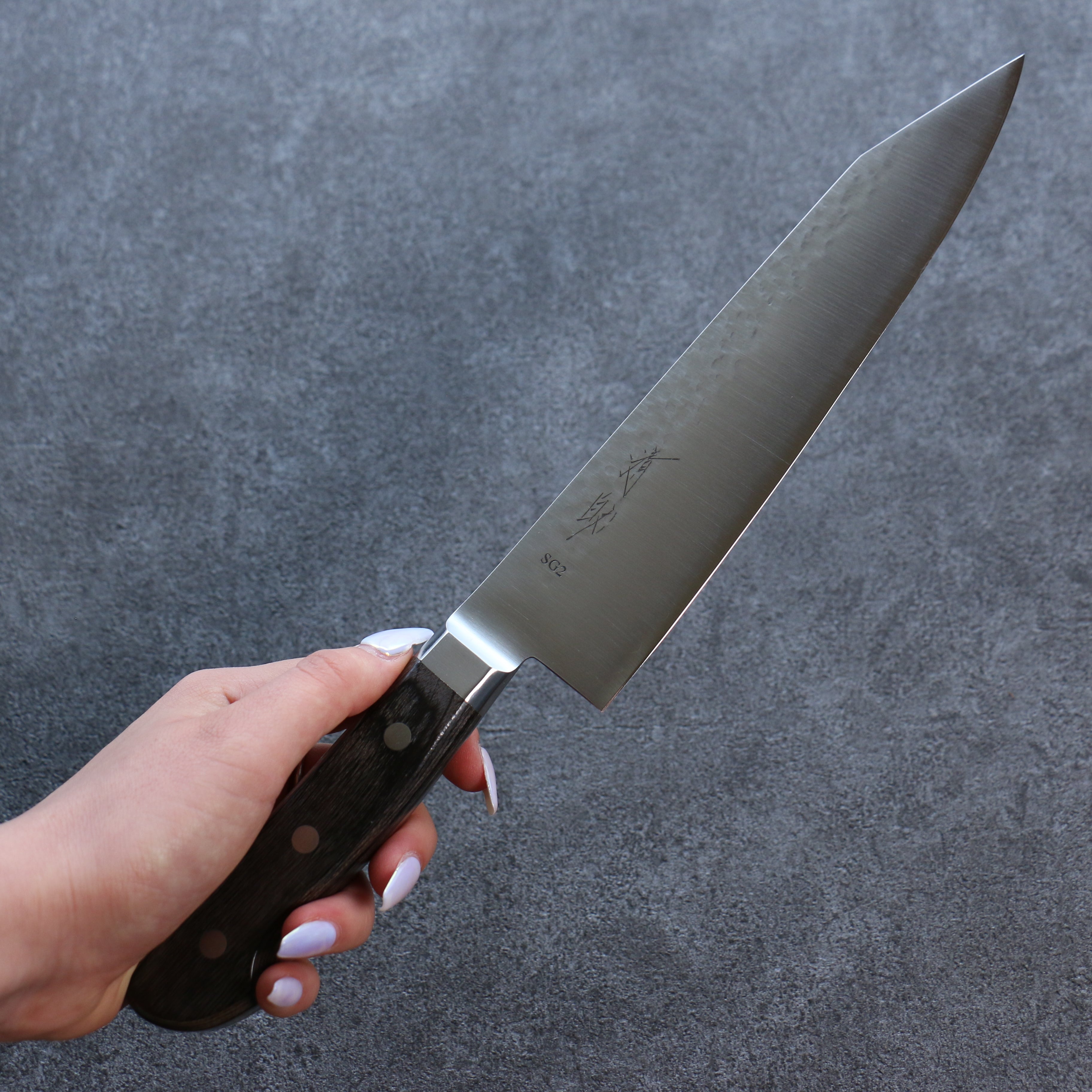 Seisuke SG2 Hammered Gyuto 210mm Gray Pakka wood Handle - Seisuke Knife