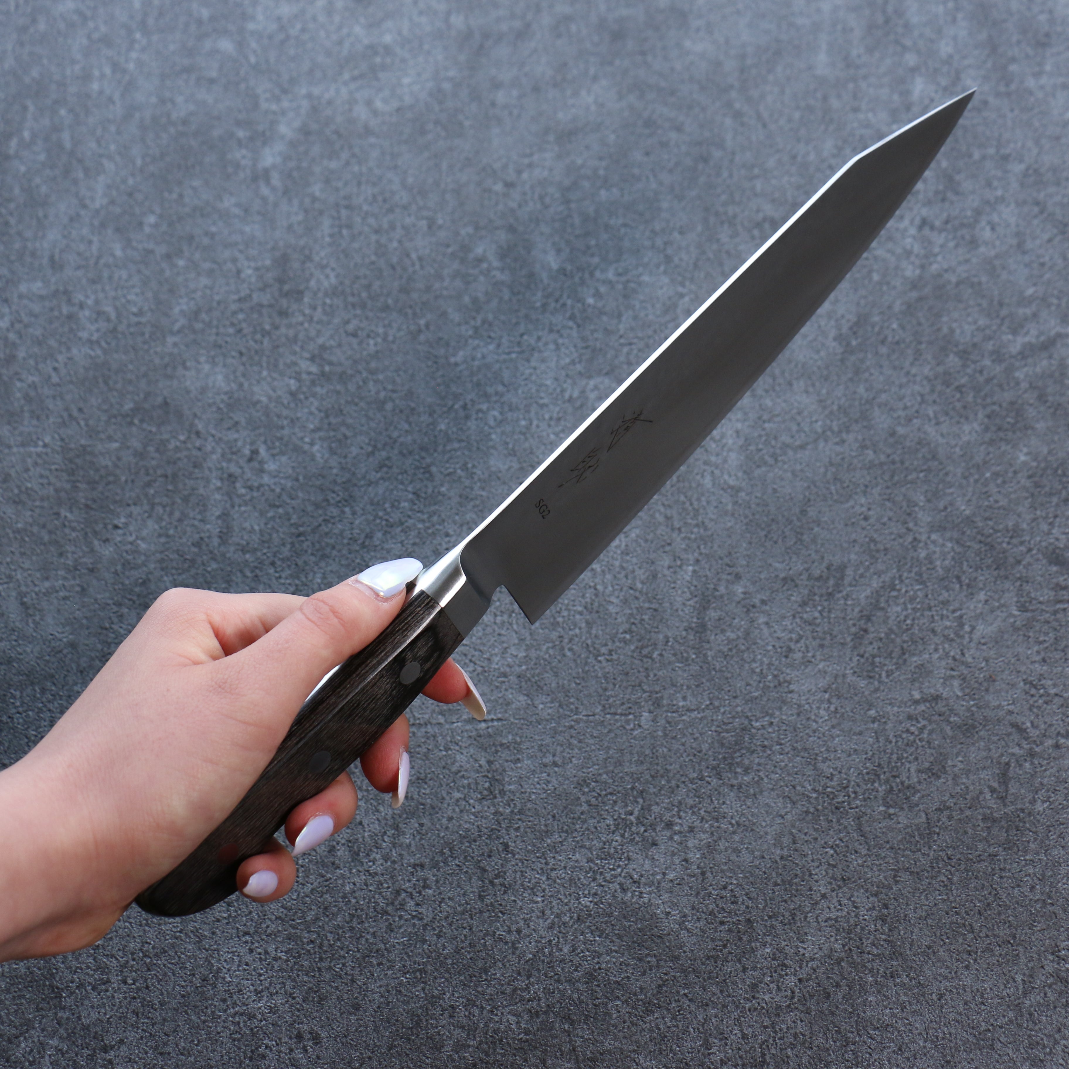 Seisuke SG2 Hammered Gyuto 210mm Gray Pakka wood Handle - Seisuke Knife