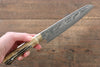 Takeshi Saji VG10 Black Damascus Santoku 180mm Yellow Cow Bone Handle - Seisuke Knife - Slide 7