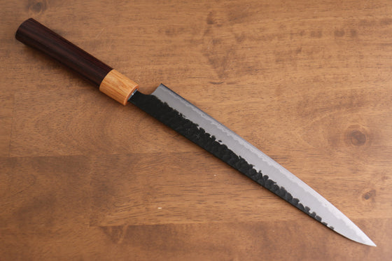 Seisuke Kokubyaku Blue Super Hammered Kurouchi Sujihiki with 240mm Shitan Handle - Seisuke Knife