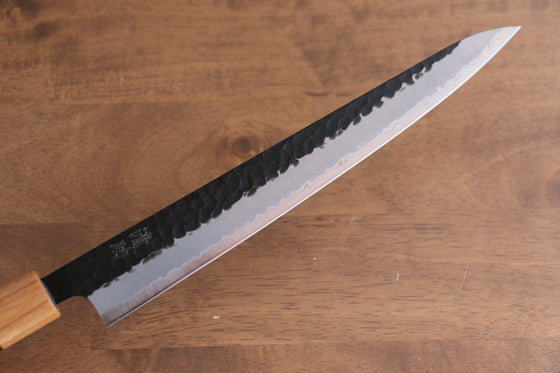 Seisuke Kokubyaku Blue Super Hammered Kurouchi Sujihiki with 240mm Shitan Handle - Seisuke Knife