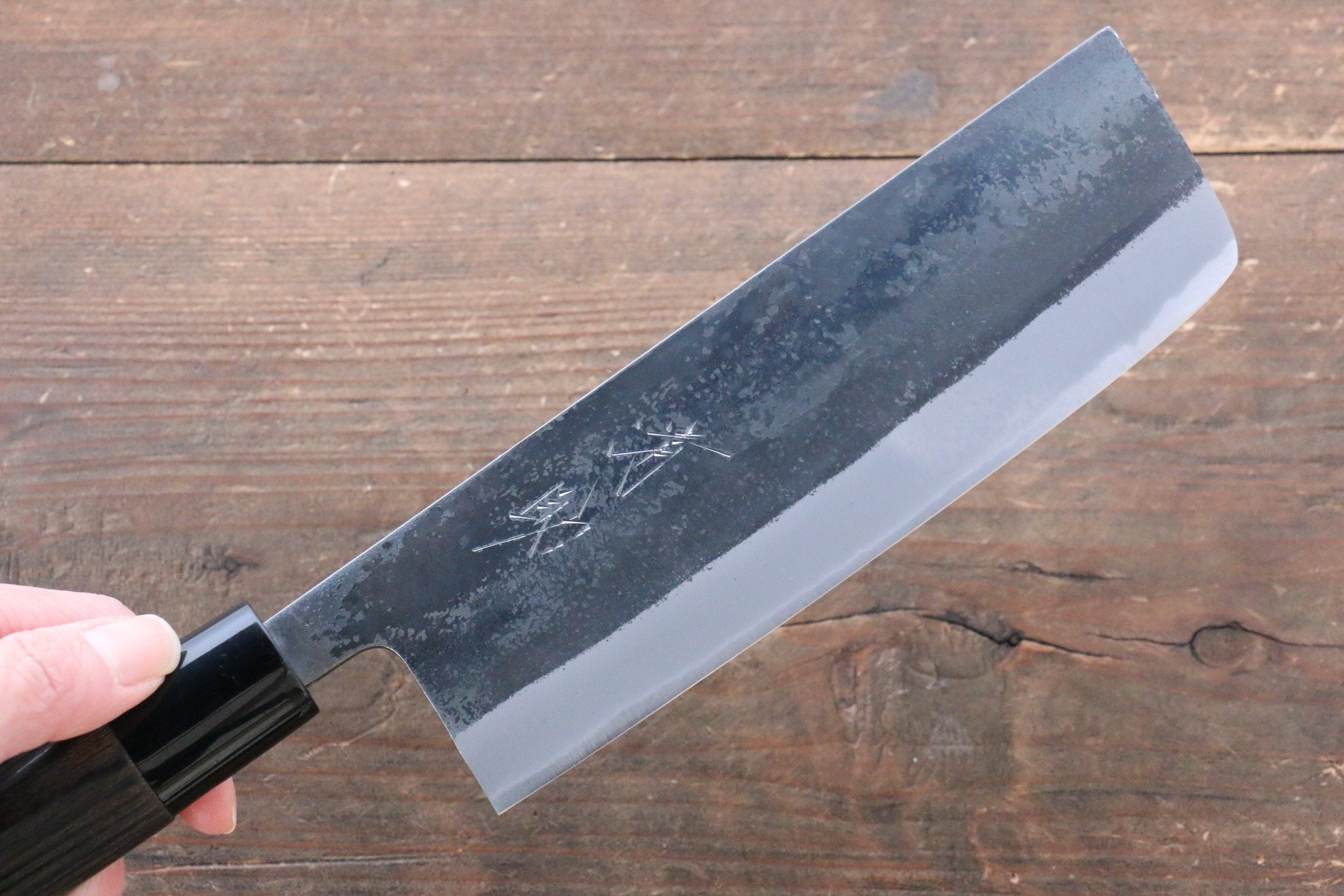 Seisuke White Steel Kurouchi Nakiri 165mm Burnt Chestnut Handle - Seisuke Knife