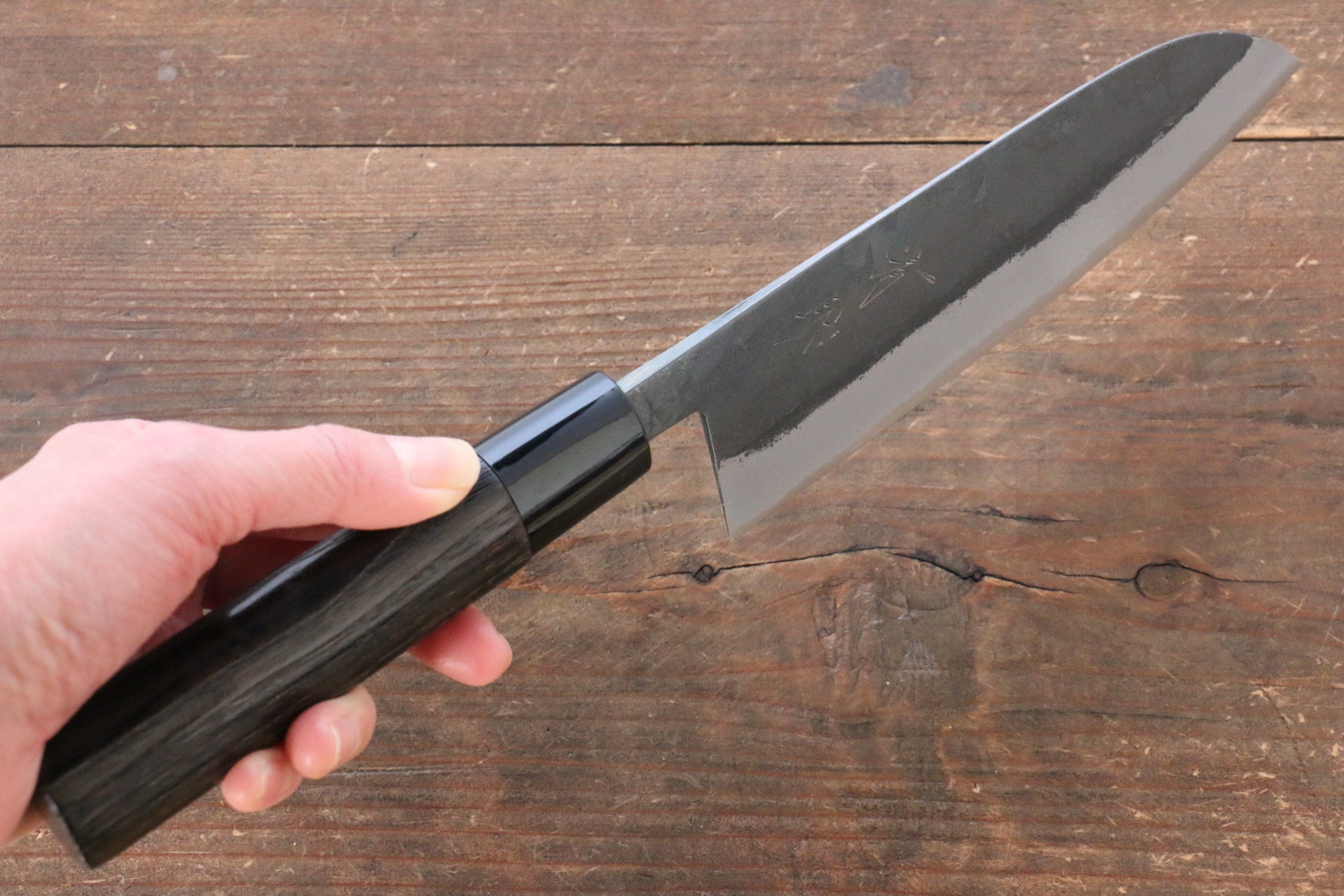 Seisuke White Steel Kurouchi Santoku 165mm Burnt Chestnut Handle - Seisuke Knife