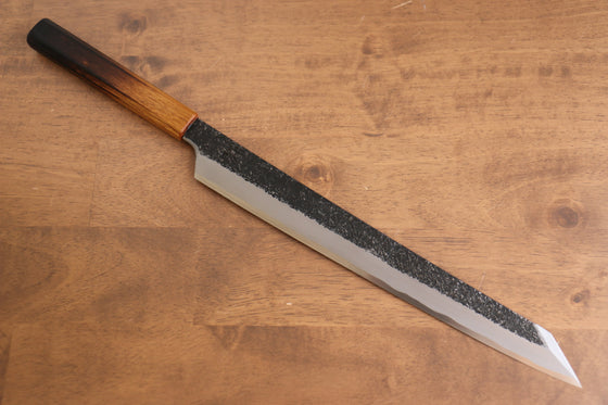 Sakai Takayuki Homura Guren Hien Blue Steel No.2 Kurouchi Hammered Kengata Yanagiba 300mm Burnt Oak Handle - Seisuke Knife