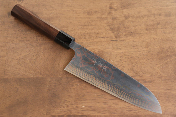 Takeshi Saji Blue Steel No.2 Colored Damascus Santoku 180mm Shitan Handle - Seisuke Knife