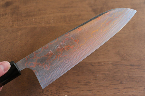 Takeshi Saji Blue Steel No.2 Colored Damascus Santoku 180mm Shitan Handle - Seisuke Knife