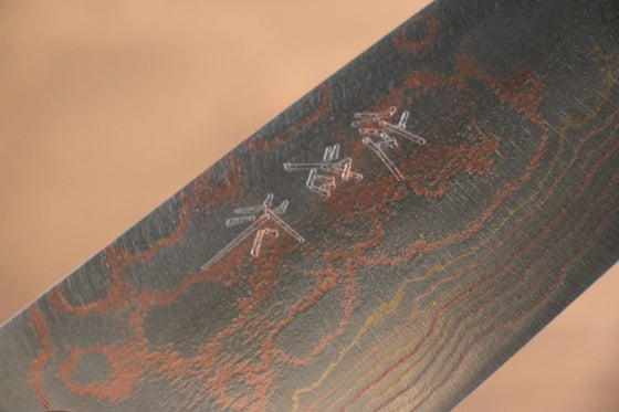 Takeshi Saji Blue Steel No.2 Colored Damascus Santoku 180mm Shitan Handle - Seisuke Knife