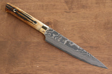  Takeshi Saji VG10 Black Damascus Petty-Utility  130mm Brown Deer Horn Handle - Seisuke Knife