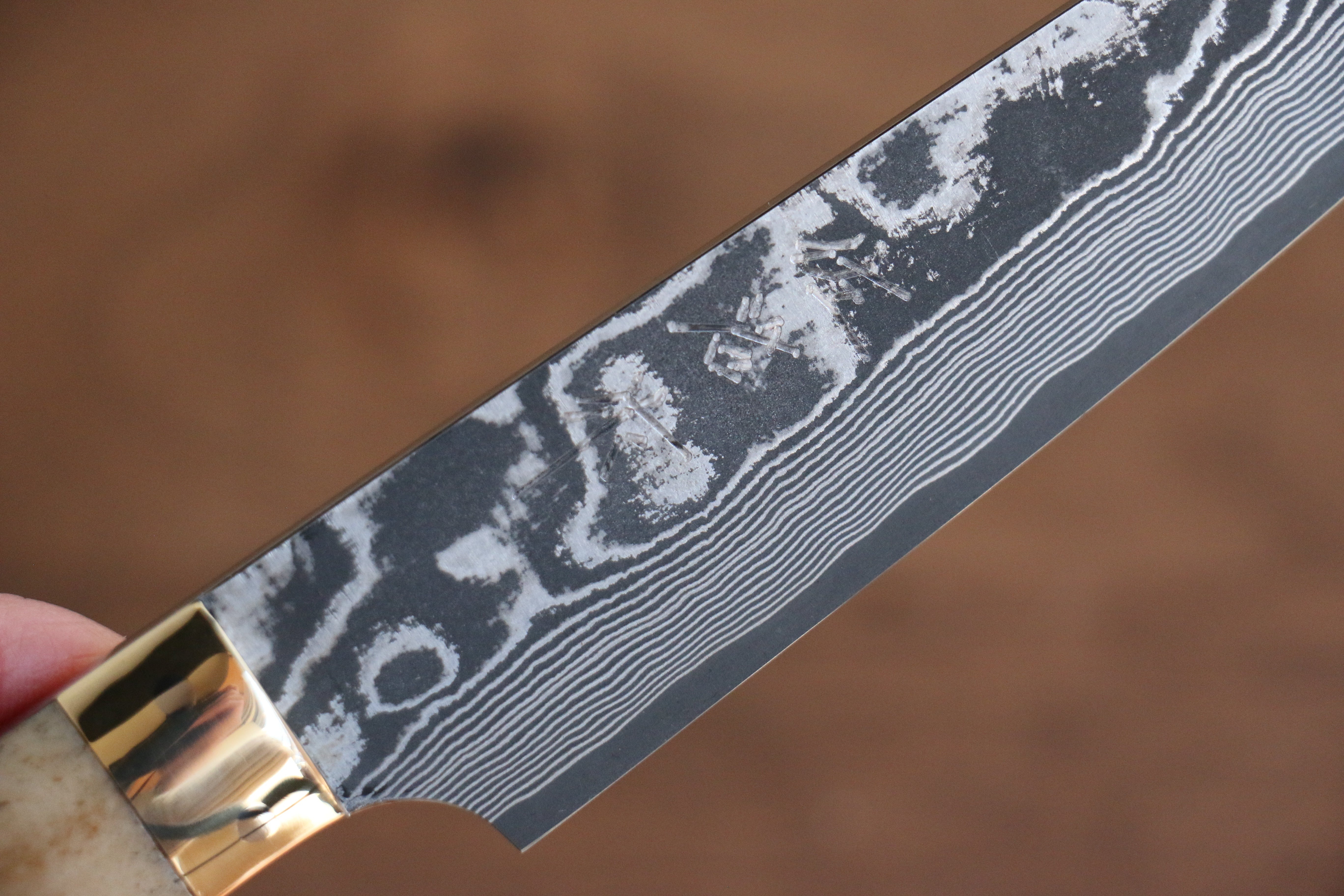 Takeshi Saji VG10 Black Damascus Petty-Utility  130mm Brown Deer Horn Handle - Seisuke Knife