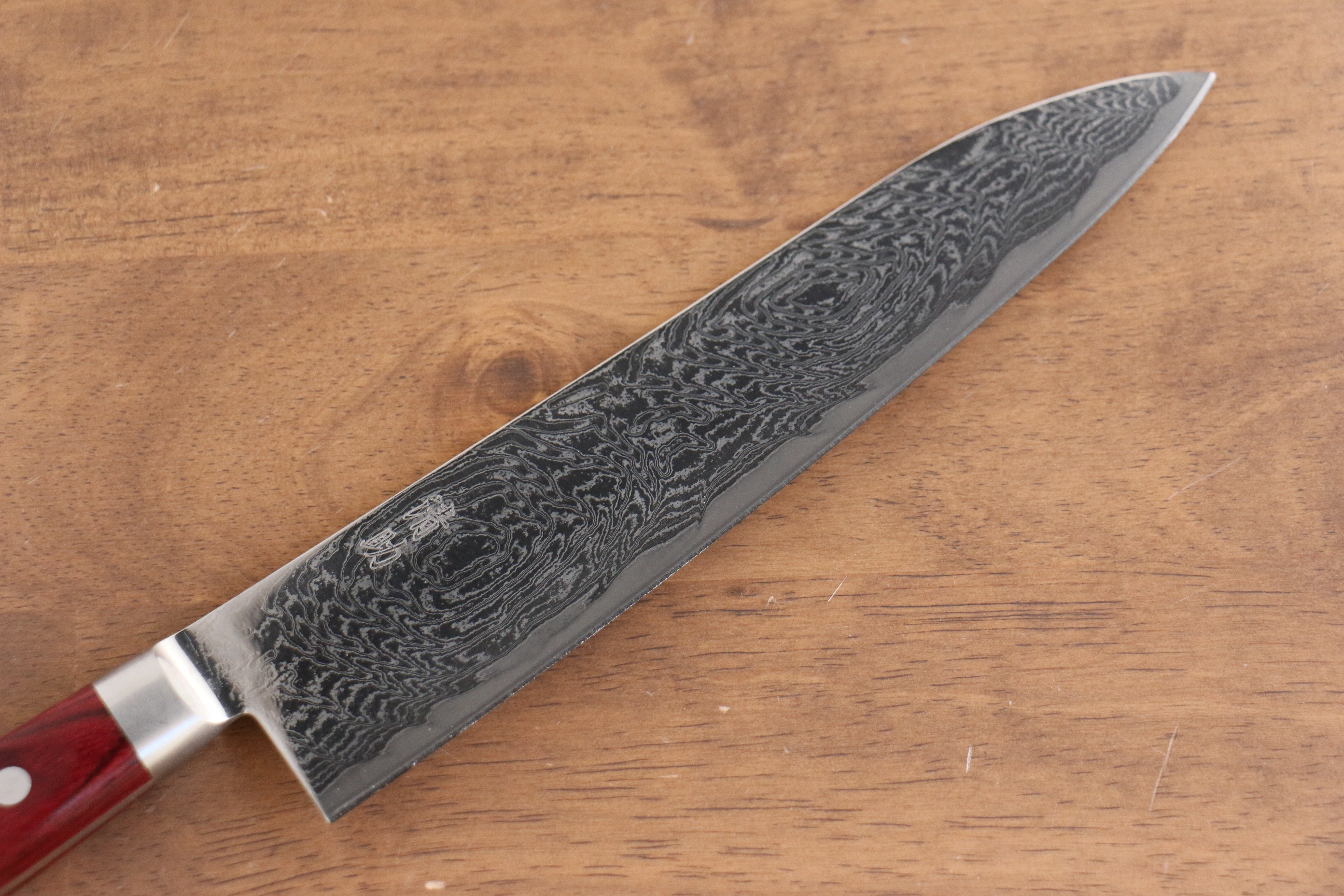 Seisuke Nami AUS10 Mirrored Finish Damascus Gyuto 210mm Red Pakka wood Handle - Seisuke Knife