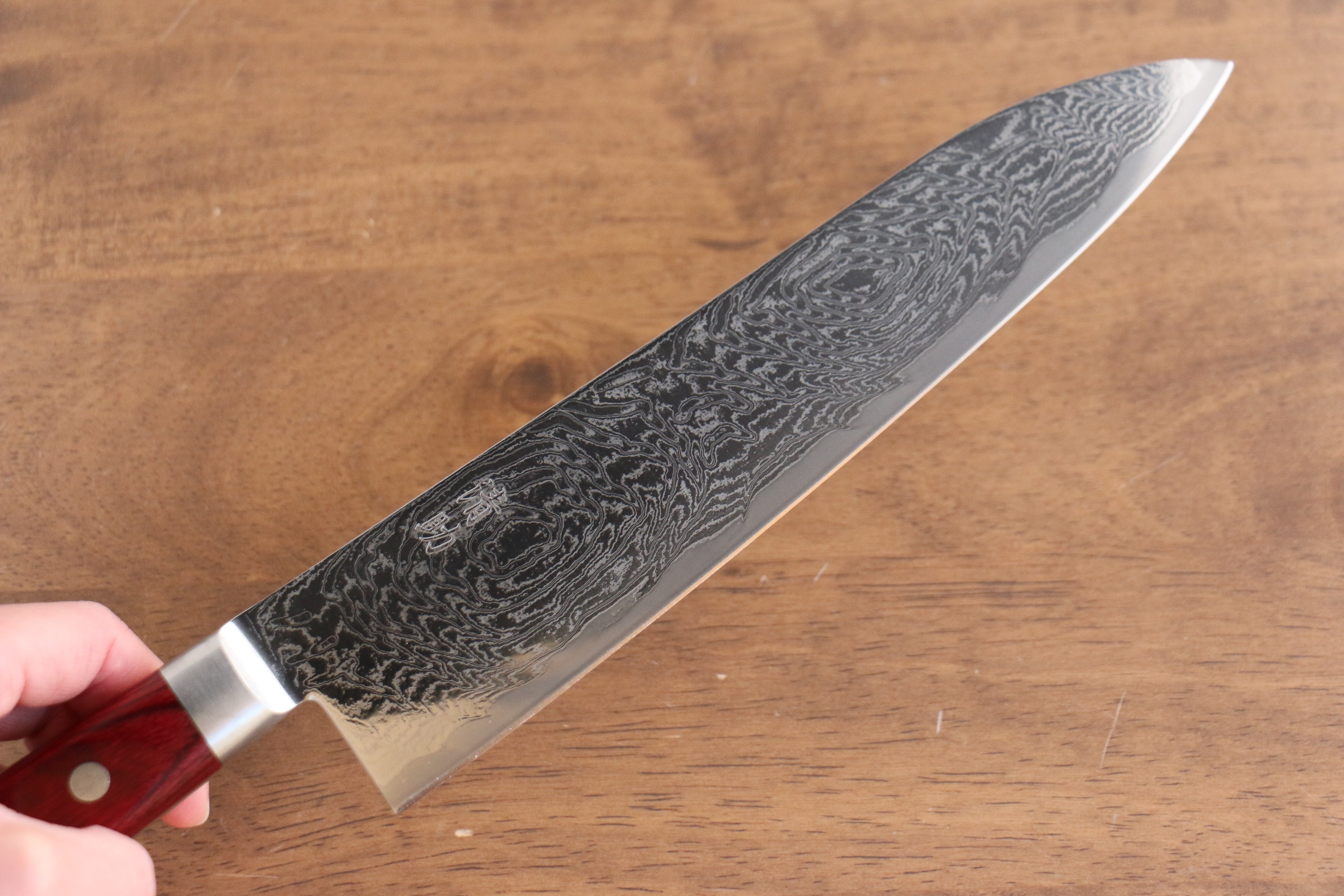 Seisuke Nami AUS10 Mirrored Finish Damascus Gyuto 210mm Red Pakka wood Handle - Seisuke Knife