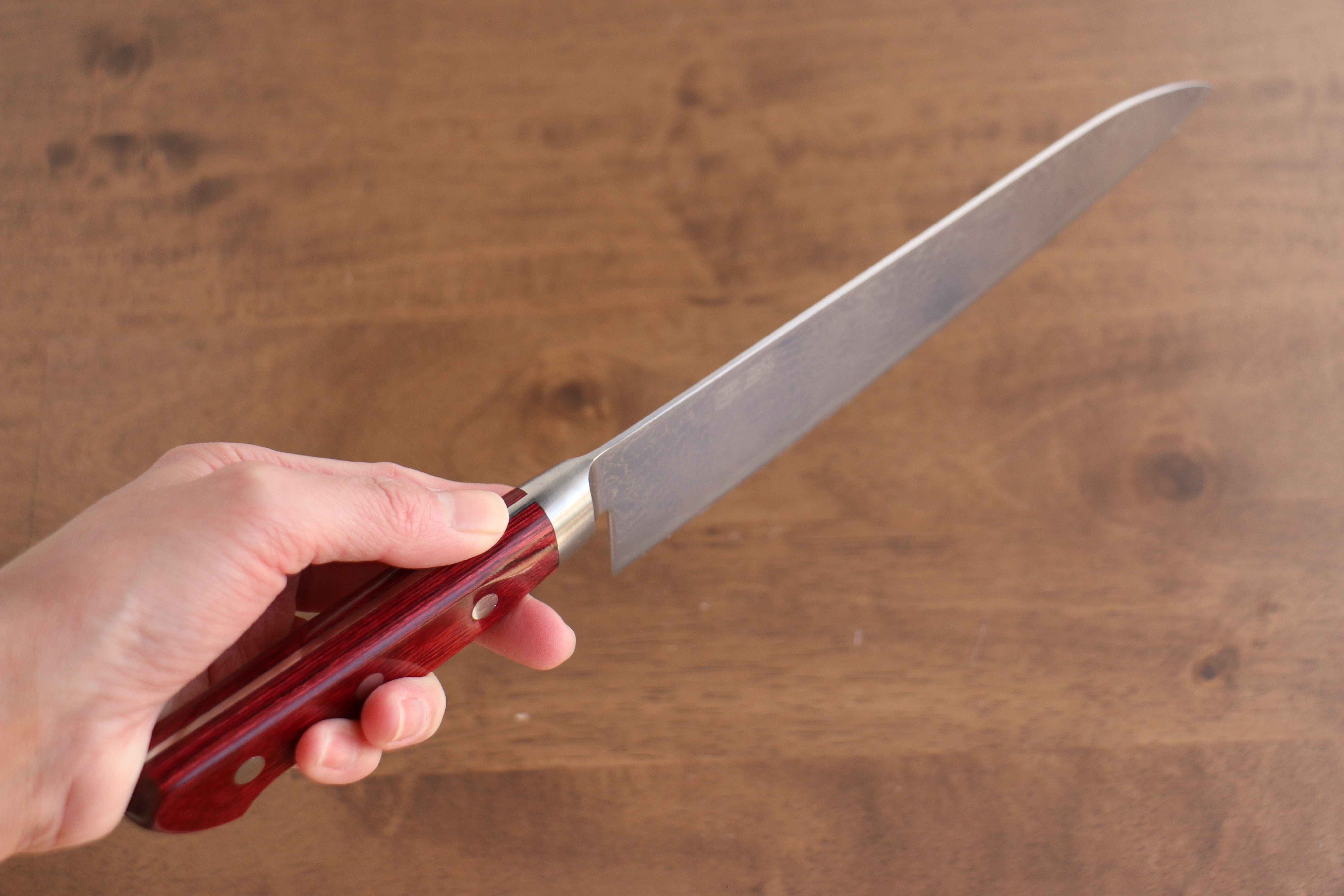 Seisuke Nami AUS10 Mirrored Finish Damascus Gyuto 210mm Red Pakka wood Handle - Seisuke Knife