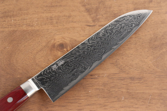 Seisuke Nami AUS10 Mirrored Finish Damascus Santoku  180mm Red Pakka wood Handle - Seisuke Knife