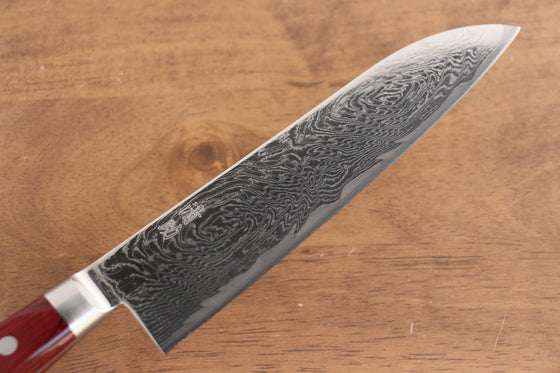 Seisuke Nami AUS10 Mirrored Finish Damascus Santoku  180mm Red Pakka wood Handle - Seisuke Knife