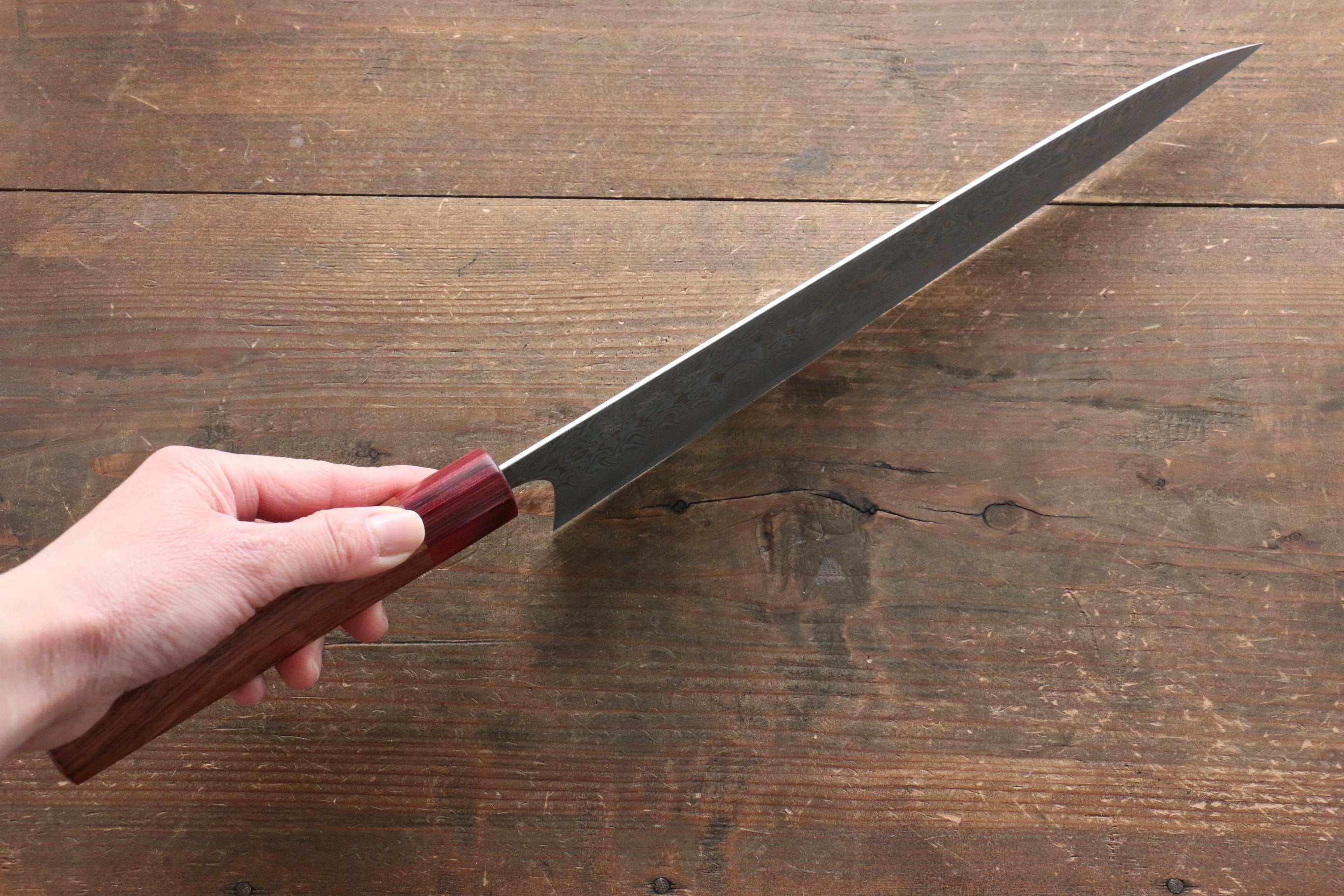 Yoshimi Kato SG2 Damascus Gyuto 270mm with Red Honduras Handle - Seisuke Knife