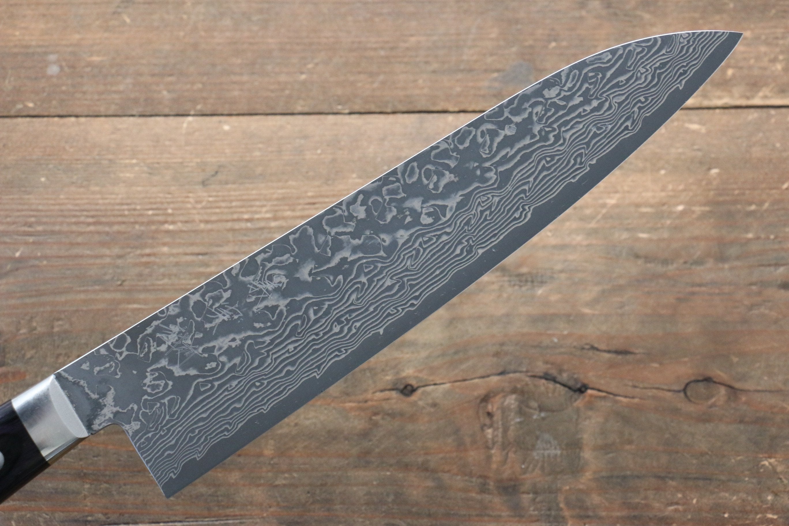 Yoshimi Kato VG10 Damascus Gyuto 210mm with Black Pakkawood Handle & Saya - Seisuke Knife