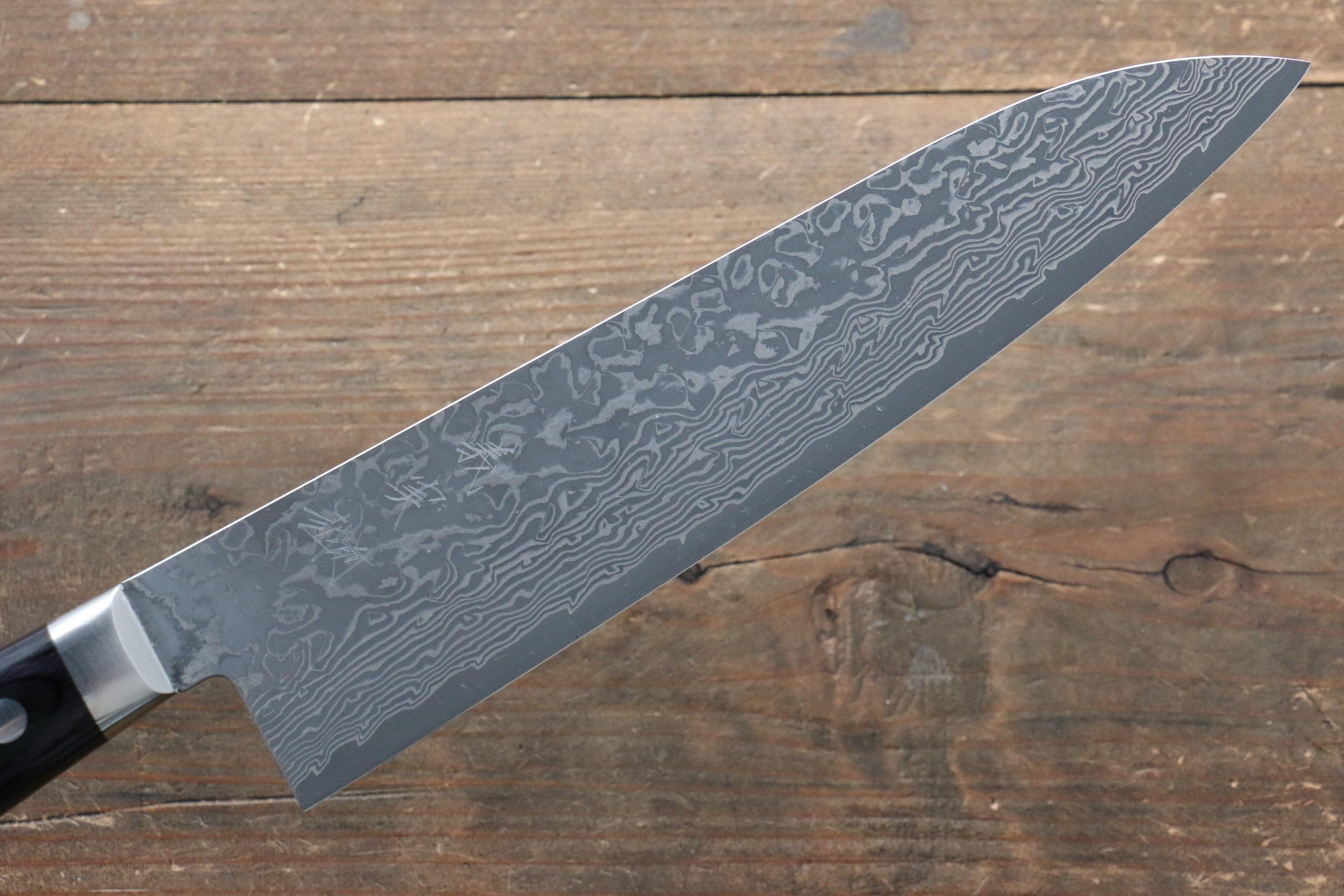 Yoshimi Kato VG10 Damascus Gyuto 210mm with Black Pakkawood Handle & Saya - Seisuke Knife