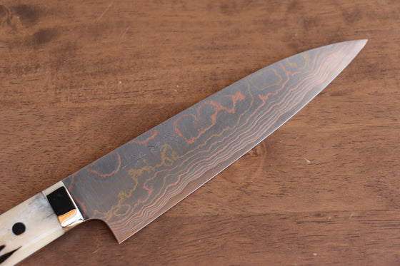 Takeshi Saji Blue Steel No.2 Colored Damascus Gyuto 180mm White Cow Bone Handle - Seisuke Knife