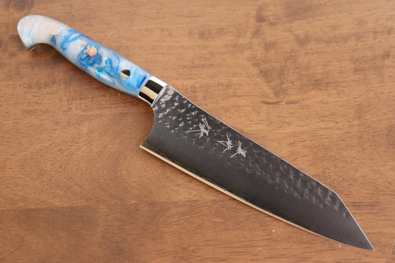 Yu Kurosaki Senko Ei SG2 Hammered Santoku 165mm Blue white Acrylic Handle - Seisuke Knife