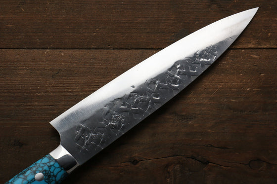 Takeshi Saji SRS13 Hammered Gyuto 210mm Blue Turquoise (Nomura Style) Handle - Seisuke Knife