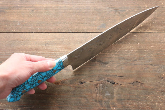 Takeshi Saji SRS13 Hammered Gyuto 210mm Blue Turquoise (Nomura Style) Handle - Seisuke Knife