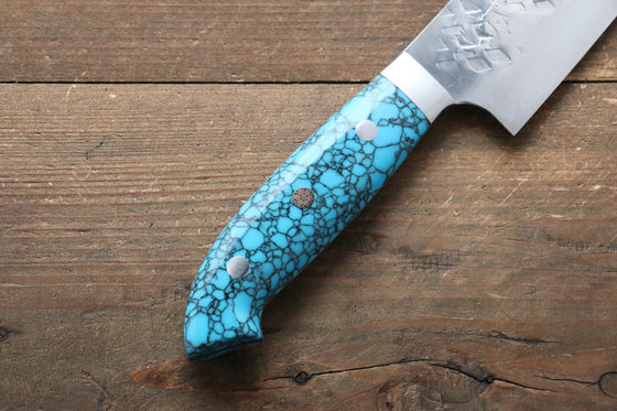 Takeshi Saji SRS13 Hammered Gyuto 210mm Blue Turquoise (Nomura Style) Handle - Seisuke Knife