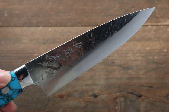 Takeshi Saji SRS13 Hammered Petty-Utility 135mm Blue Turquoise (Nomura Style) Handle - Seisuke Knife