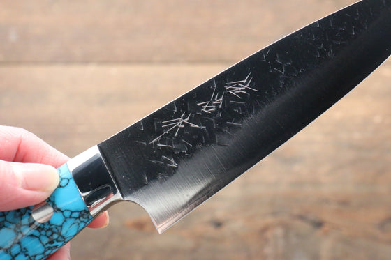 Takeshi Saji SRS13 Hammered Petty-Utility 135mm Blue Turquoise (Nomura Style) Handle - Seisuke Knife