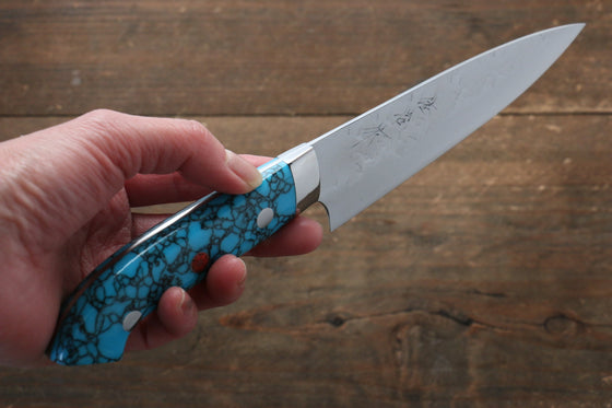 Takeshi Saji SRS13 Hammered Petty-Utility 135mm Blue Turquoise (Nomura Style) Handle - Seisuke Knife